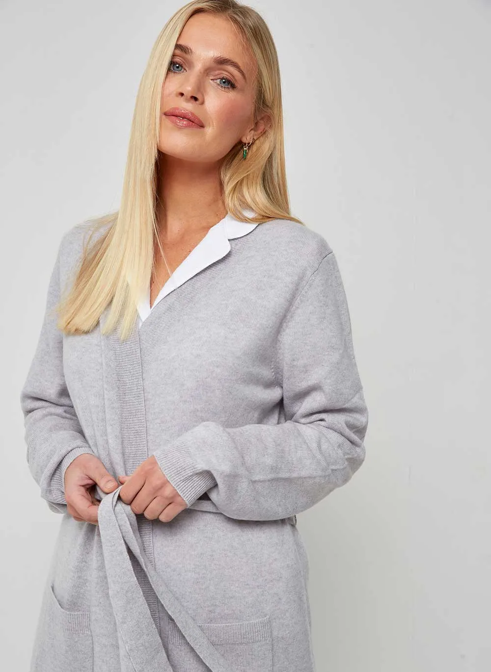 Ladies Cashmere Dressing Gown - Glass Grey