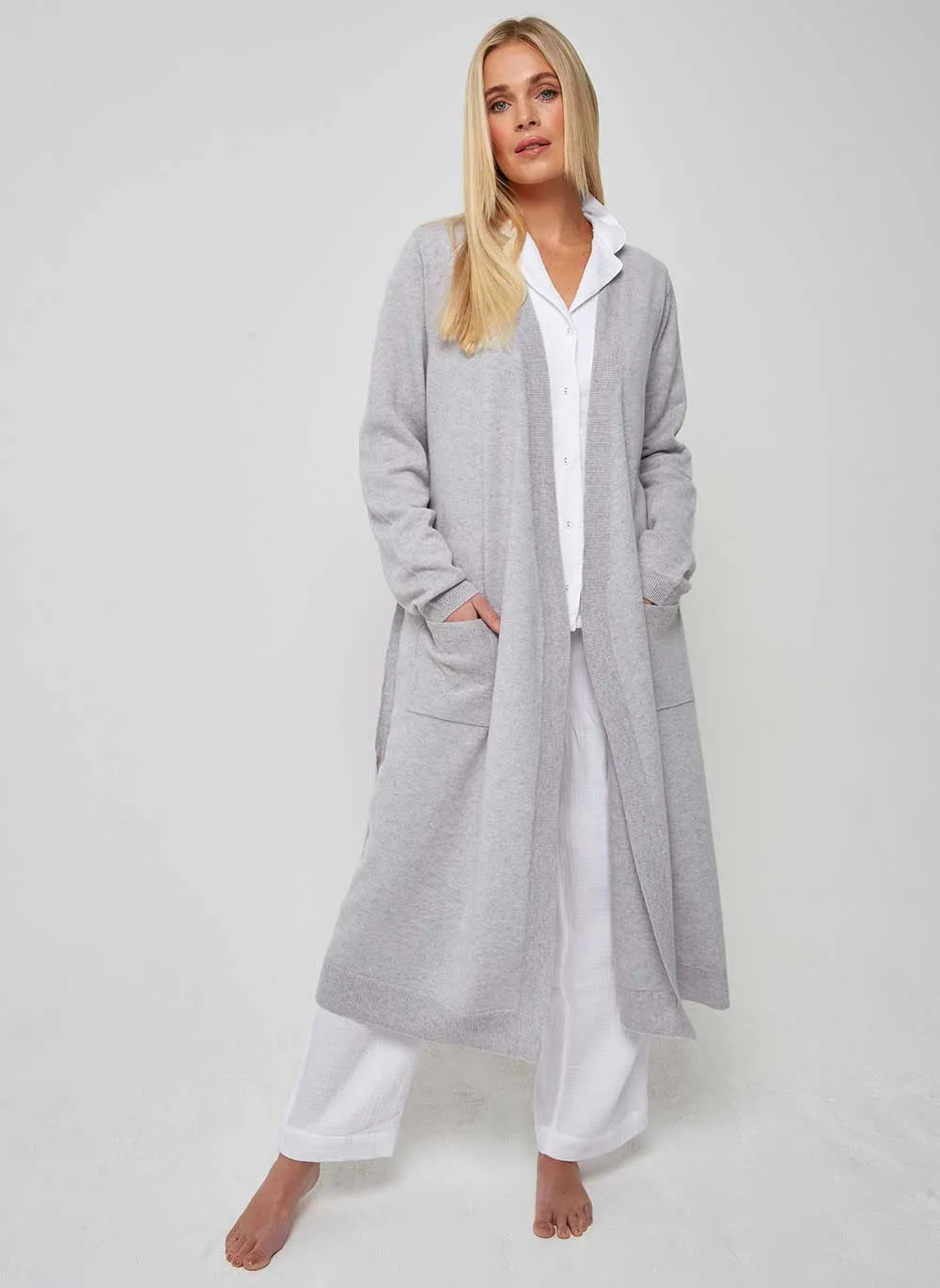 Ladies Cashmere Dressing Gown - Glass Grey