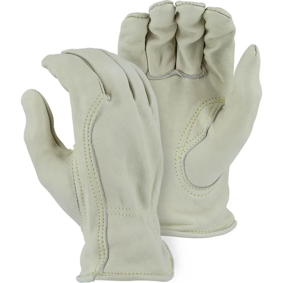 Leather Drivers Glove - Kevlar Sewn Extra Heavy B-Grade Cowhide, Gunn Cut, Keystone Thumb, Majestic (PK 12 Pairs)