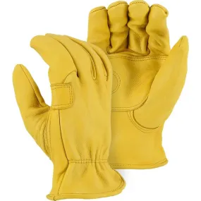 Leather Drivers Glove - Medium Weight A-Grade Elkskin Double Palm, Keystone Thumb, Shirred Back, Majestic (PK 12 Pairs)