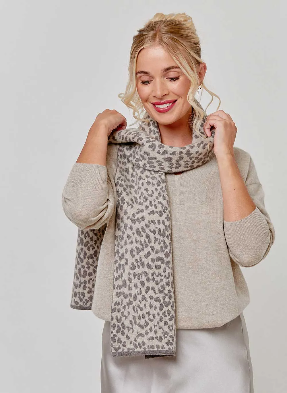 Leopard Cashmere Scarf - Taupe