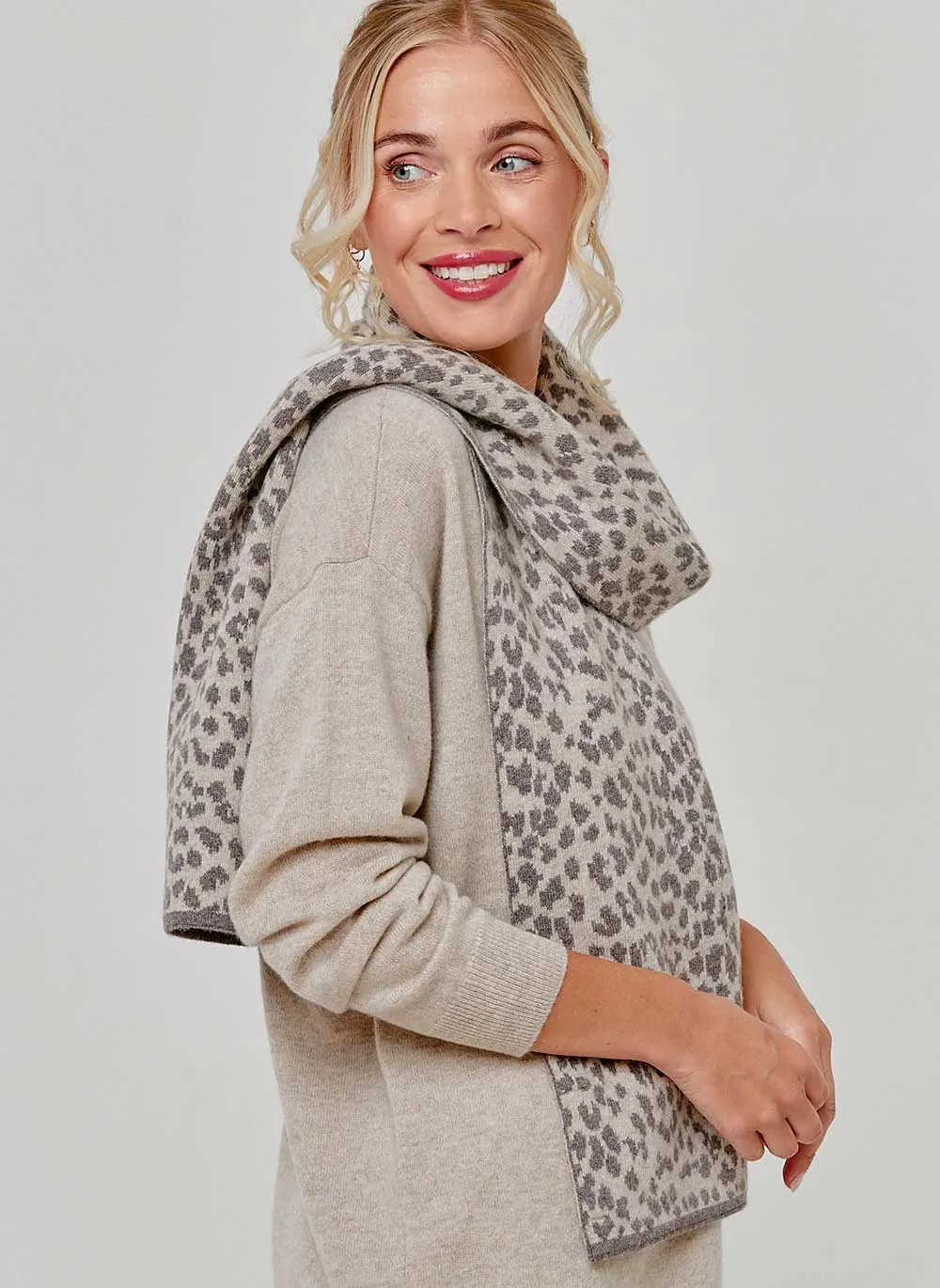 Leopard Cashmere Scarf - Taupe