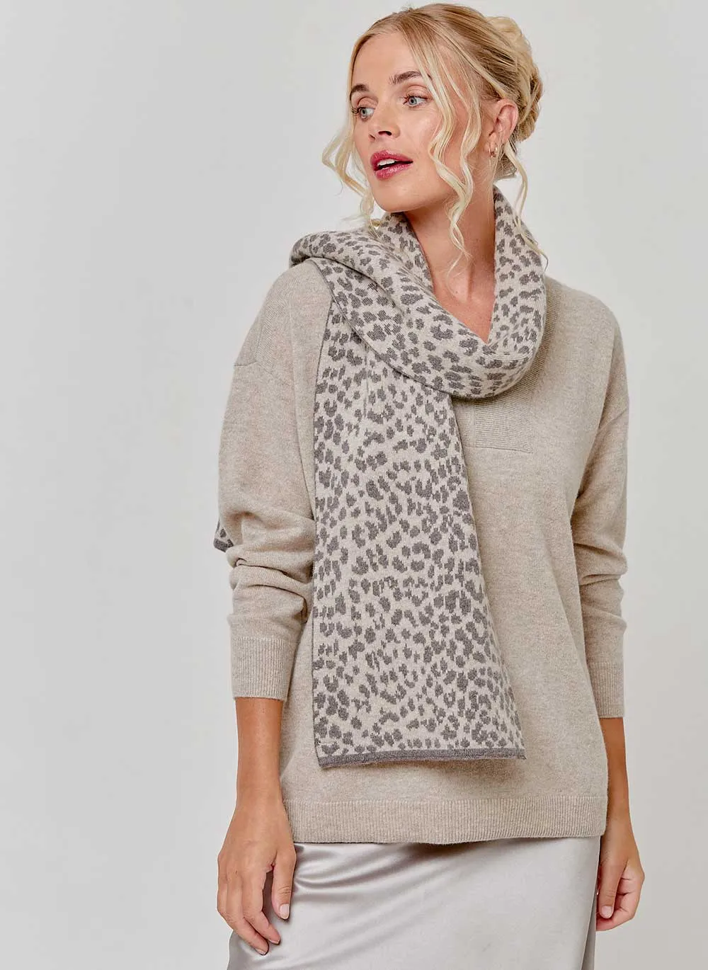 Leopard Cashmere Scarf - Taupe