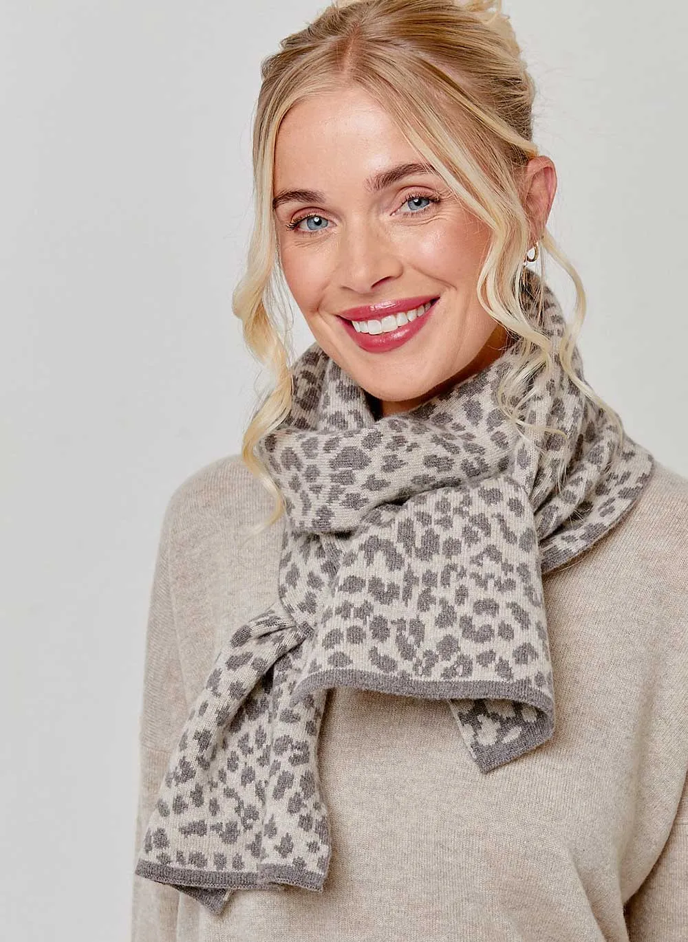 Leopard Cashmere Scarf - Taupe