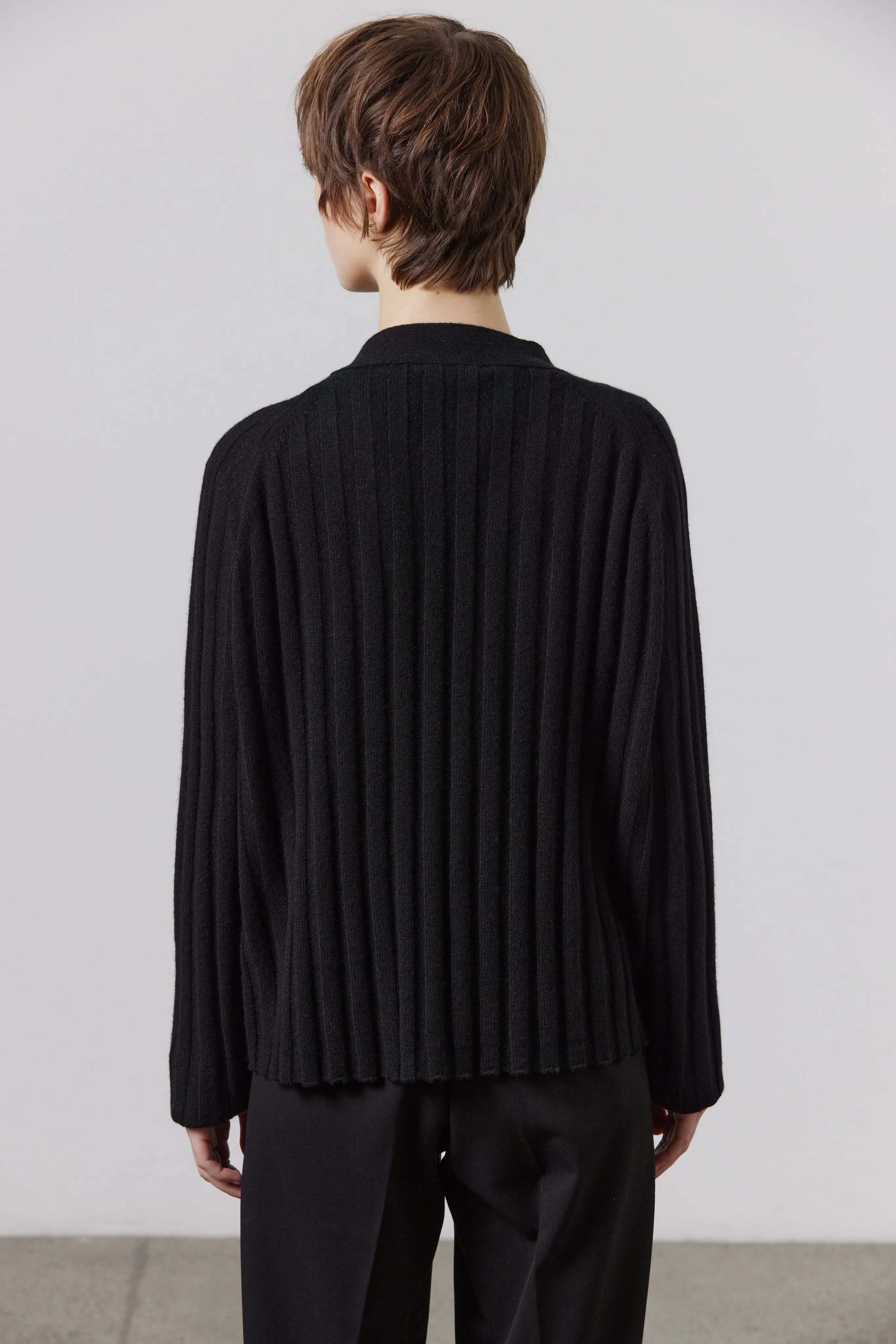 Lizzie Ribbed Cashmere Cardigan - Black