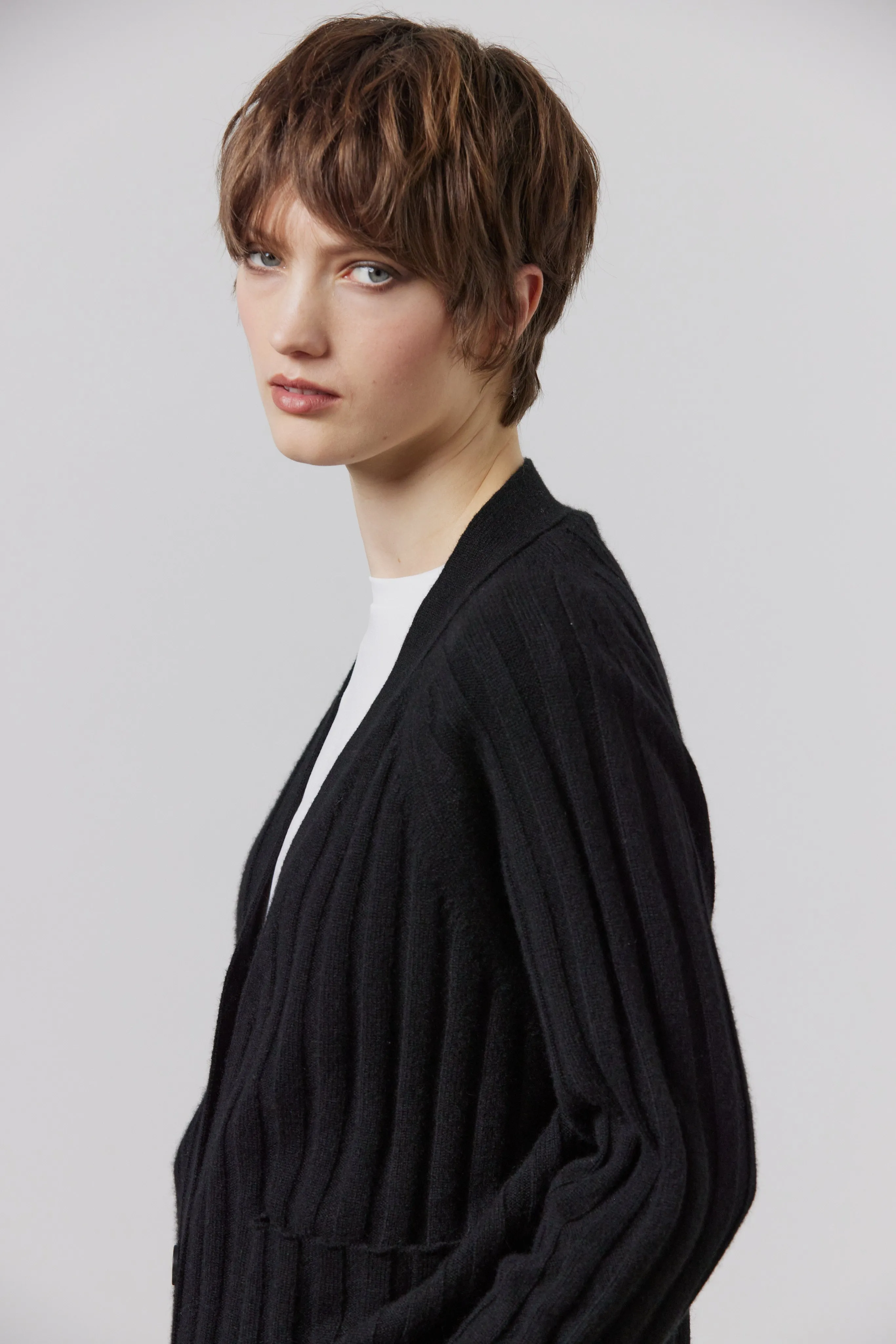 Lizzie Ribbed Cashmere Cardigan - Black