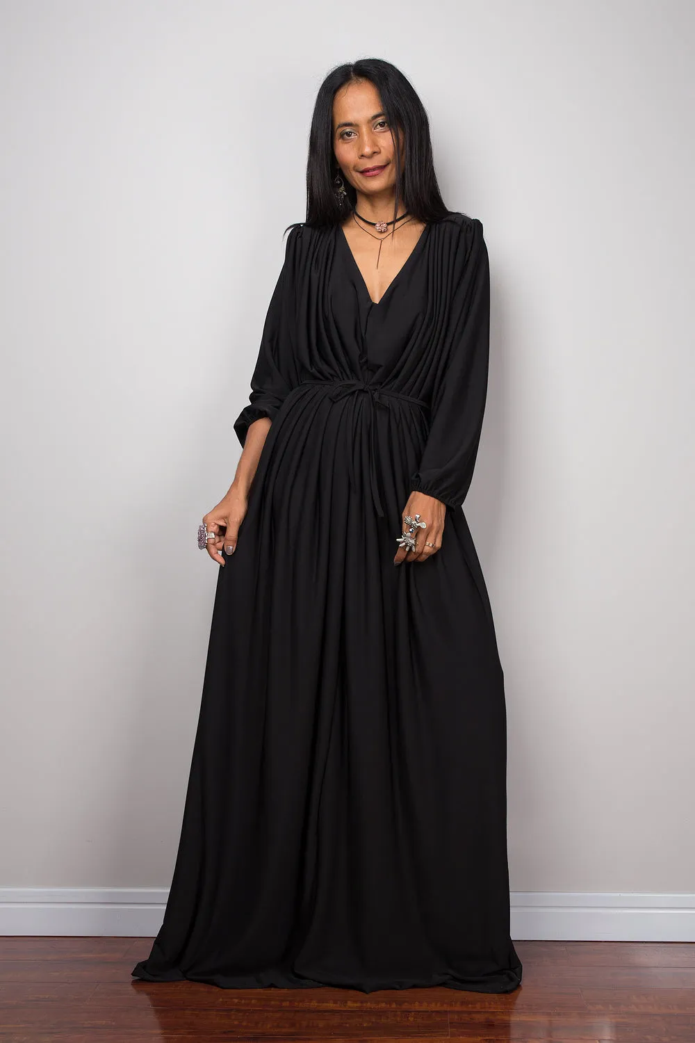 Long black dress with long sleeves