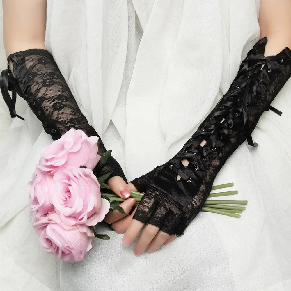 'Lovecraft' Black Alt Goth Lace Gloves