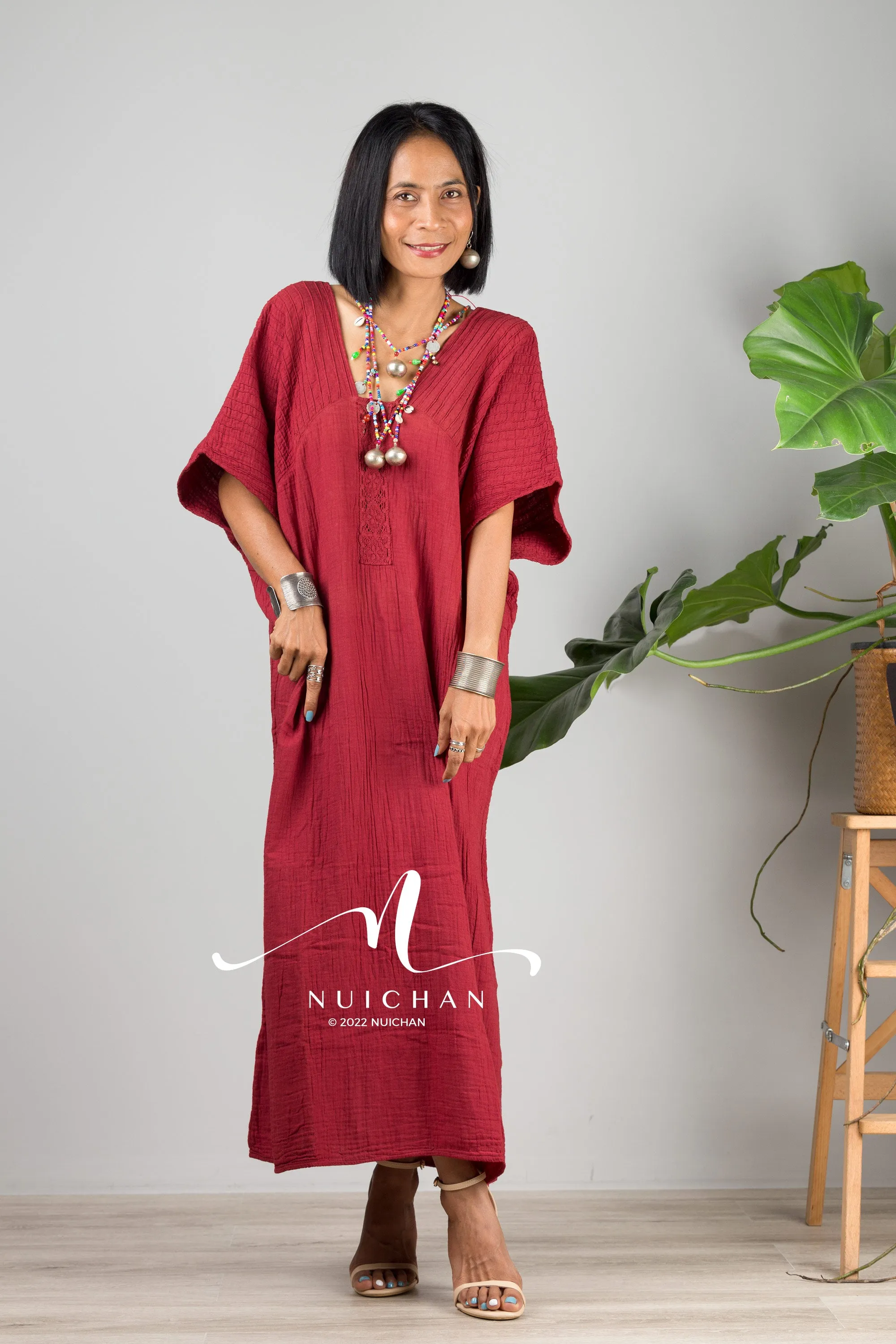 Maroon Red kaftan dress