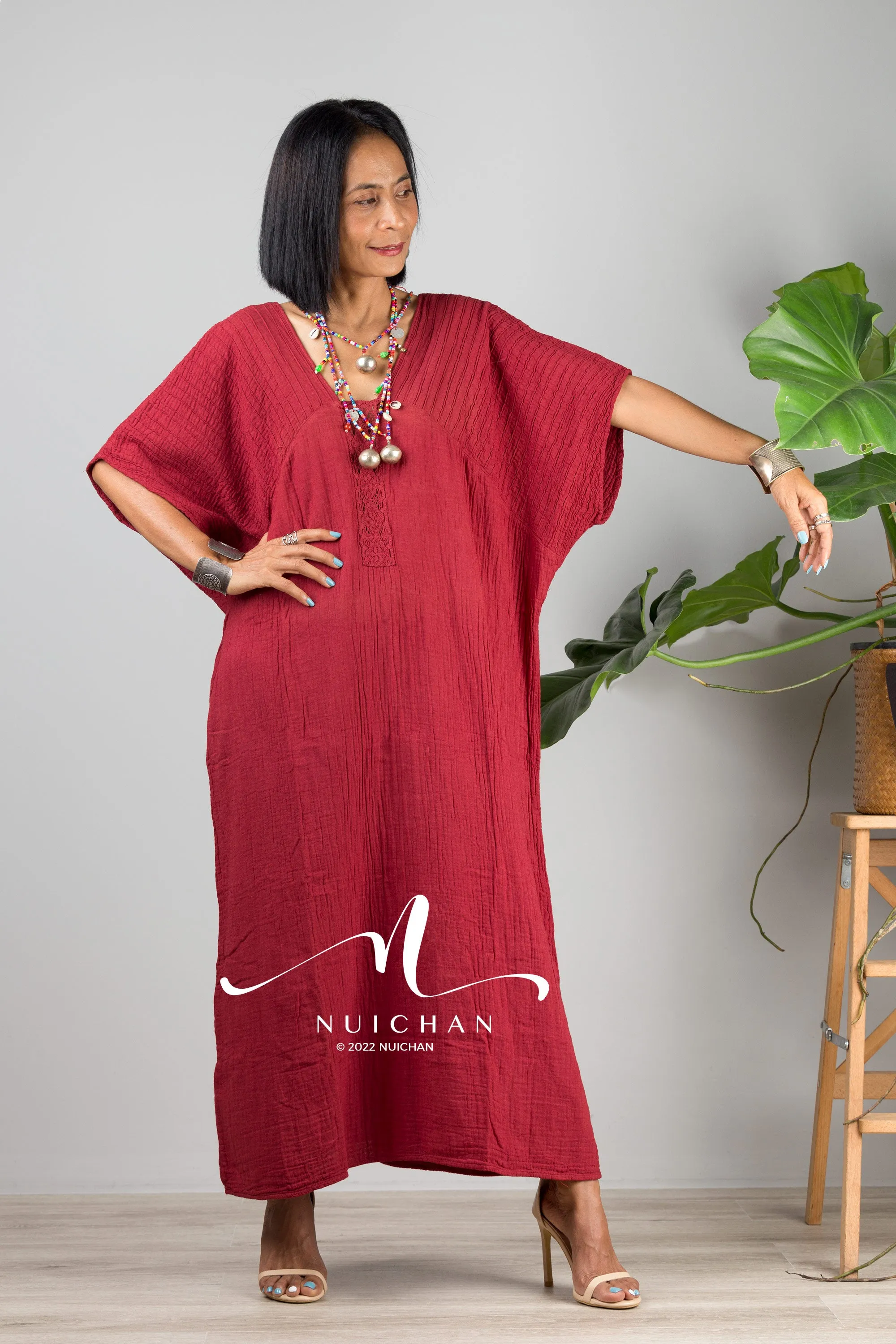 Maroon Red kaftan dress