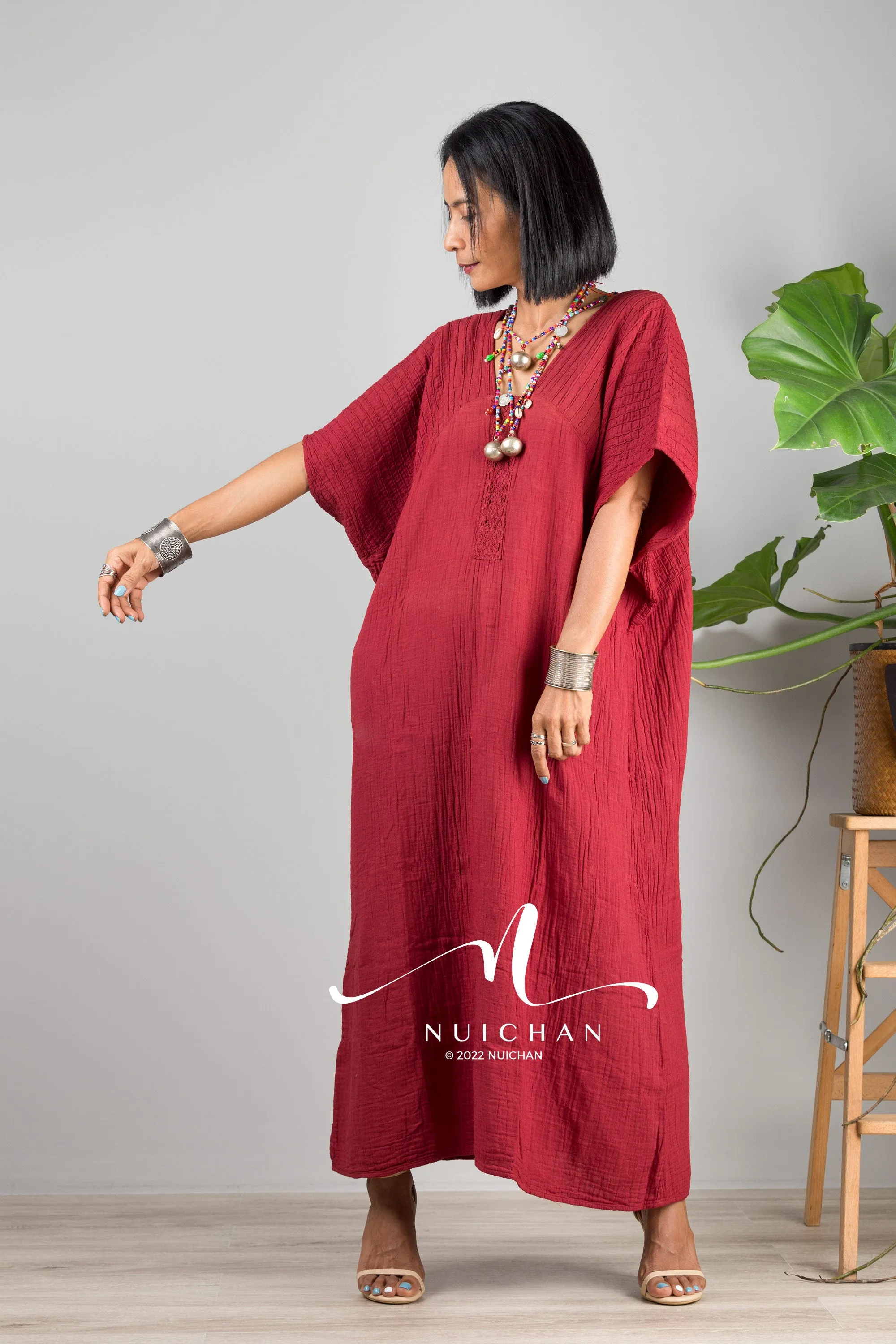 Maroon Red kaftan dress