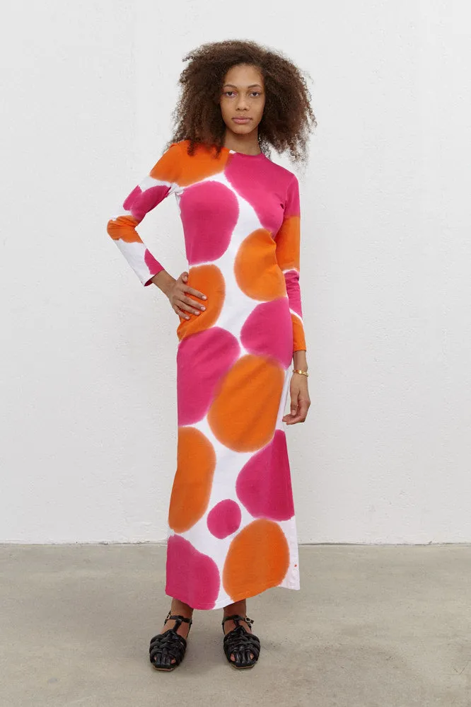 Melissa Long Dress with sleeves Orange/Hot Pink