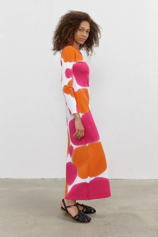 Melissa Long Dress with sleeves Orange/Hot Pink