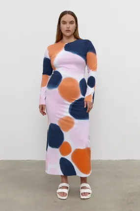 Melissa Long Dress with sleeves Orange/Navy/Pink