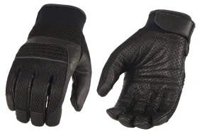 Men’s Leather & Mesh Racing Gloves with Gel Palm, Reflective Piping -Touch Screen Fingers