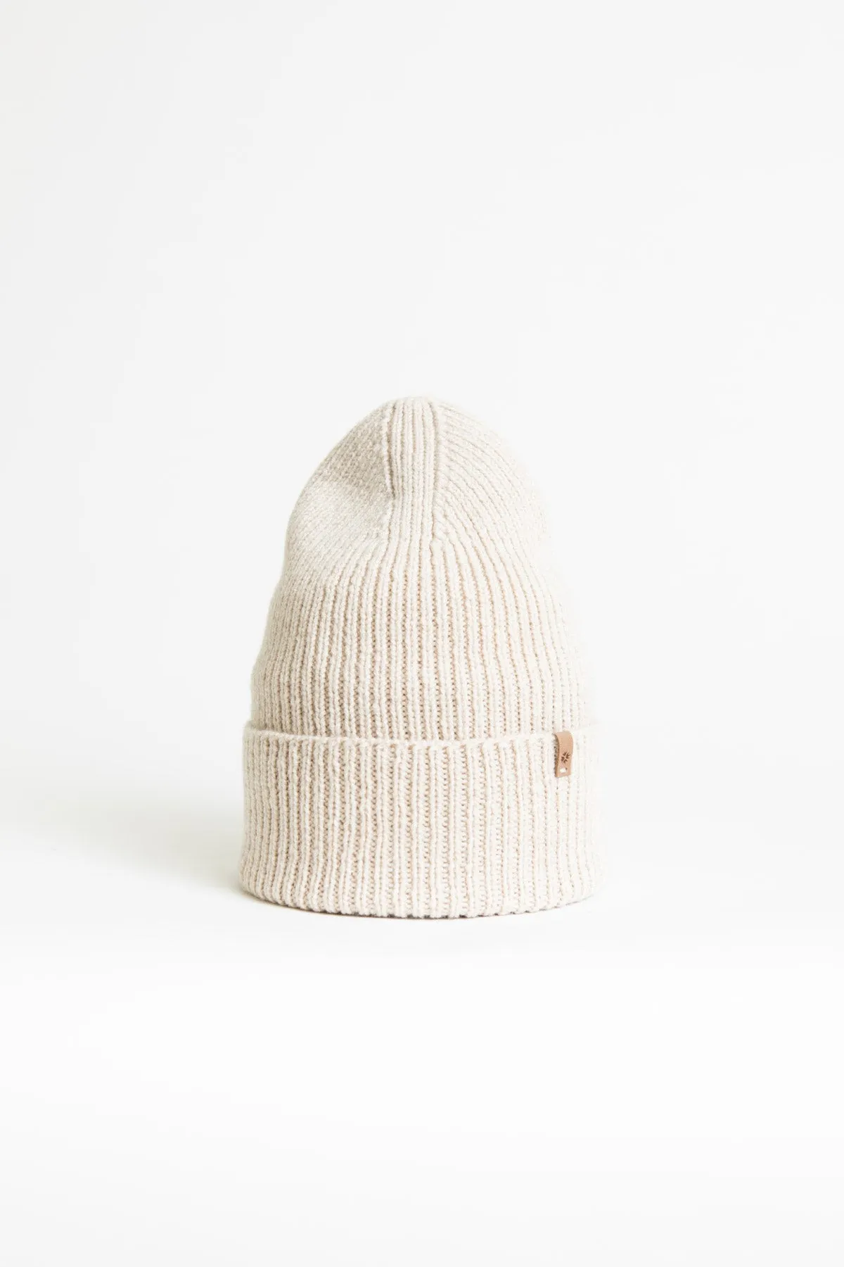 Merino Handknit Rib Hat in Almond White