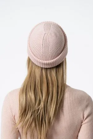 Merino Handknit Rib Hat in Blush Pink