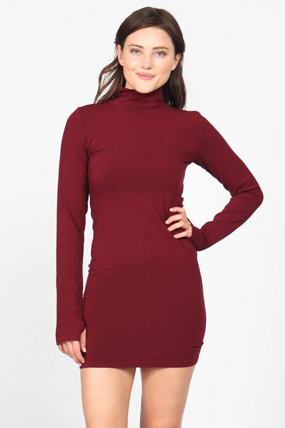 Mock Neck Dress with Thumb Holes