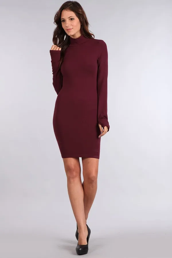 Mock Neck Dress with Thumb Holes