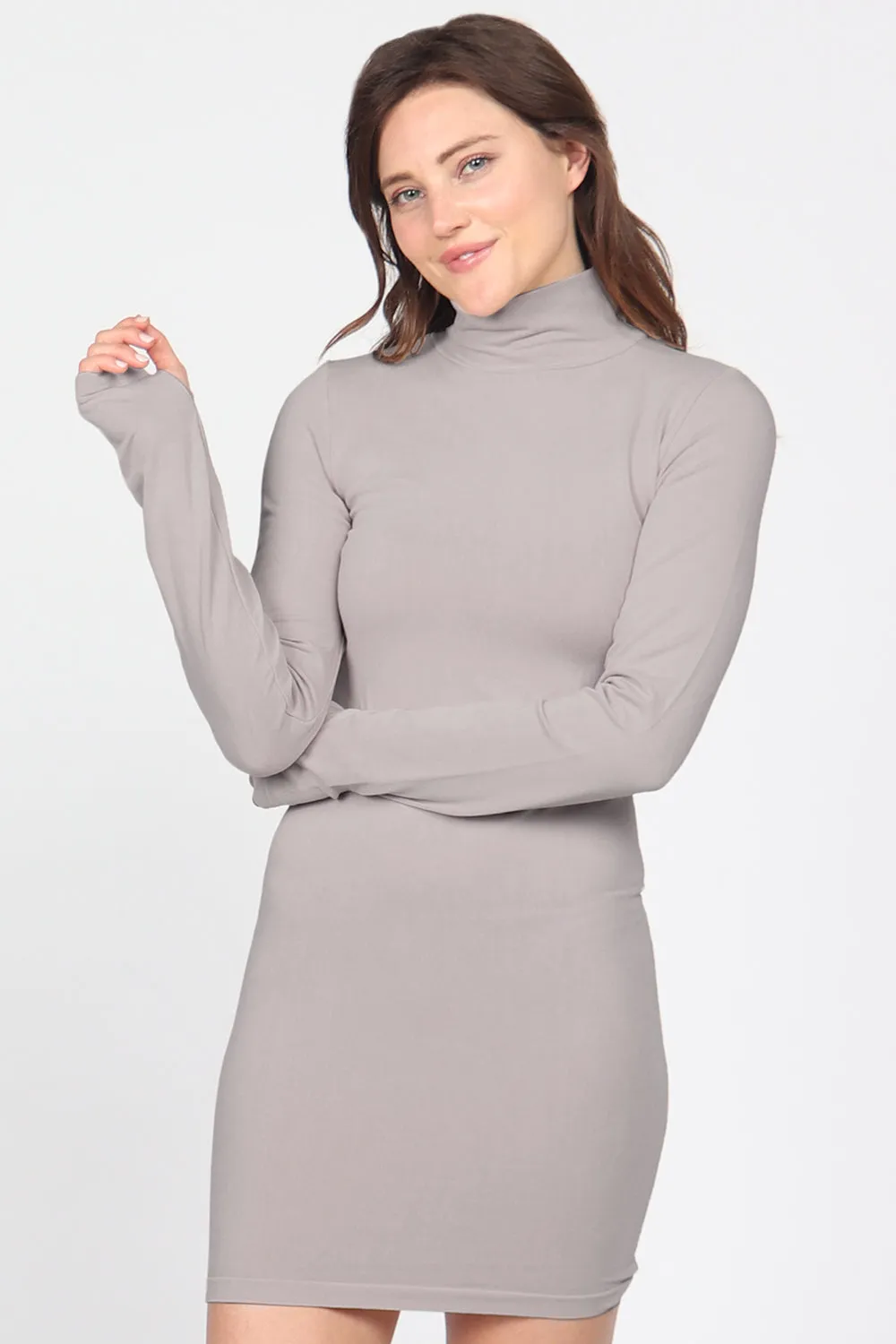 Mock Neck Dress with Thumb Holes