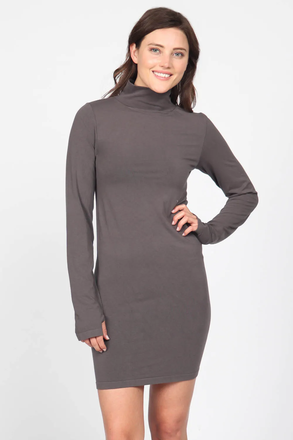 Mock Neck Dress with Thumb Holes