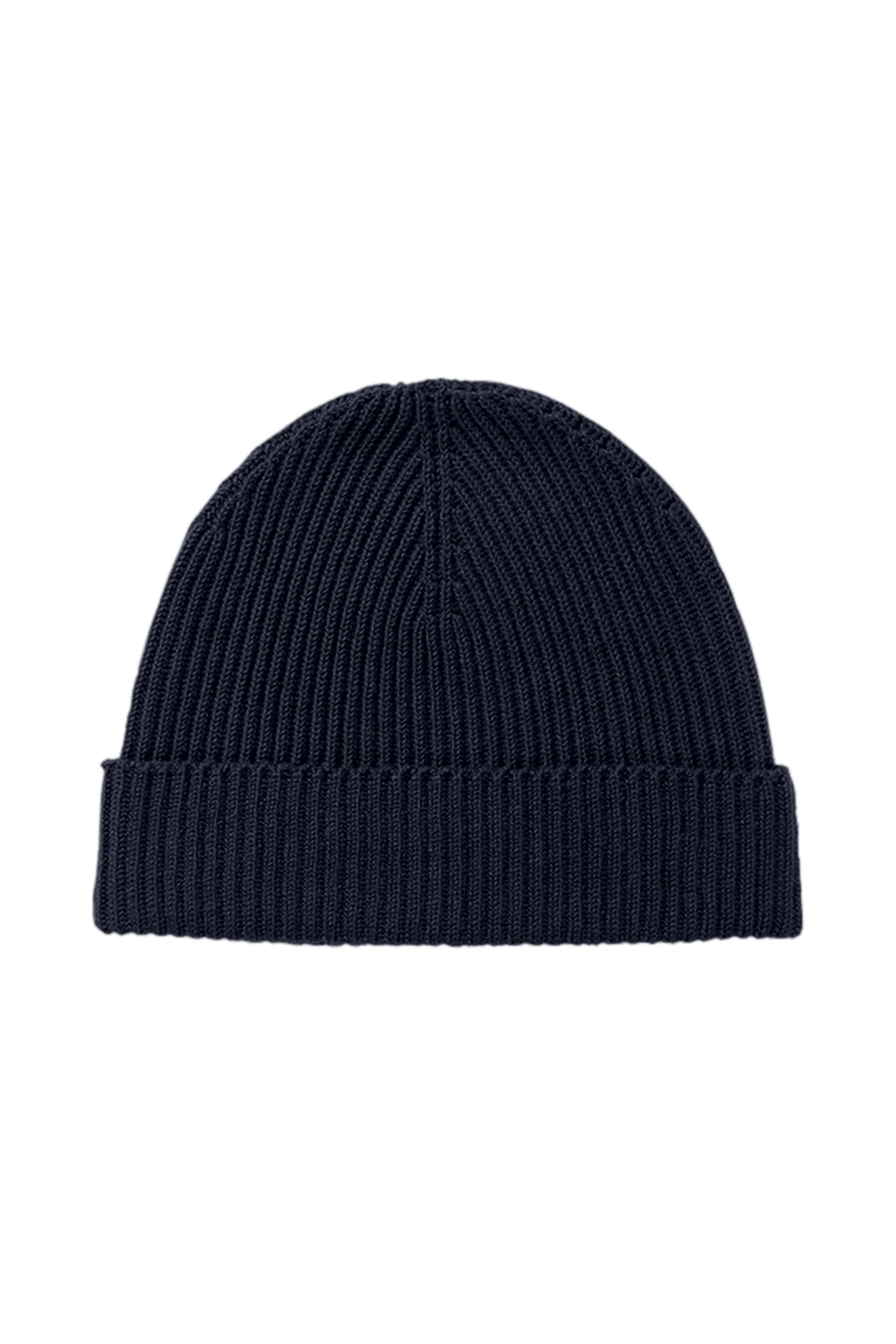 Navy Ribbed Cashmere Beanie