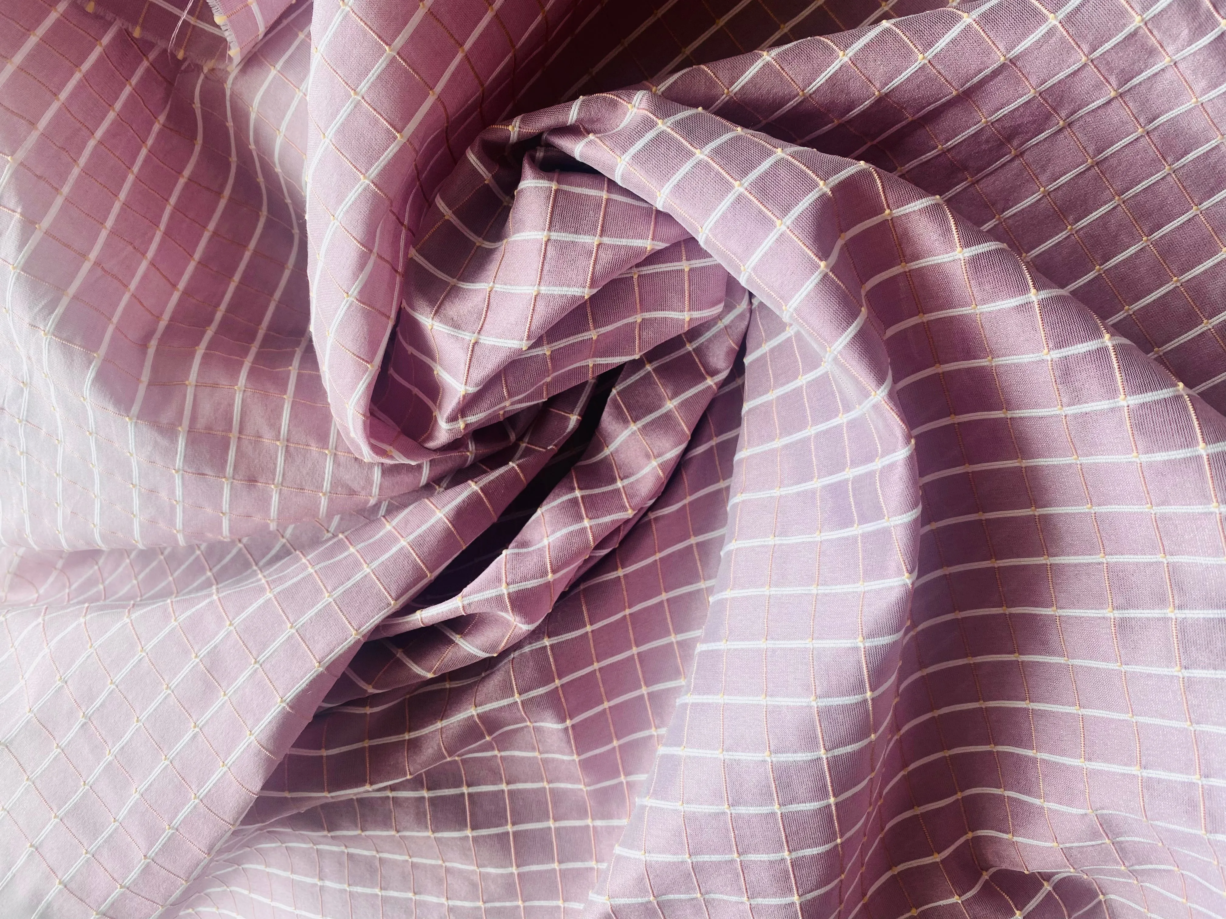 NEW Duchess Janna 100% Silk Taffeta Fabric- Pink with Embroidered Squares