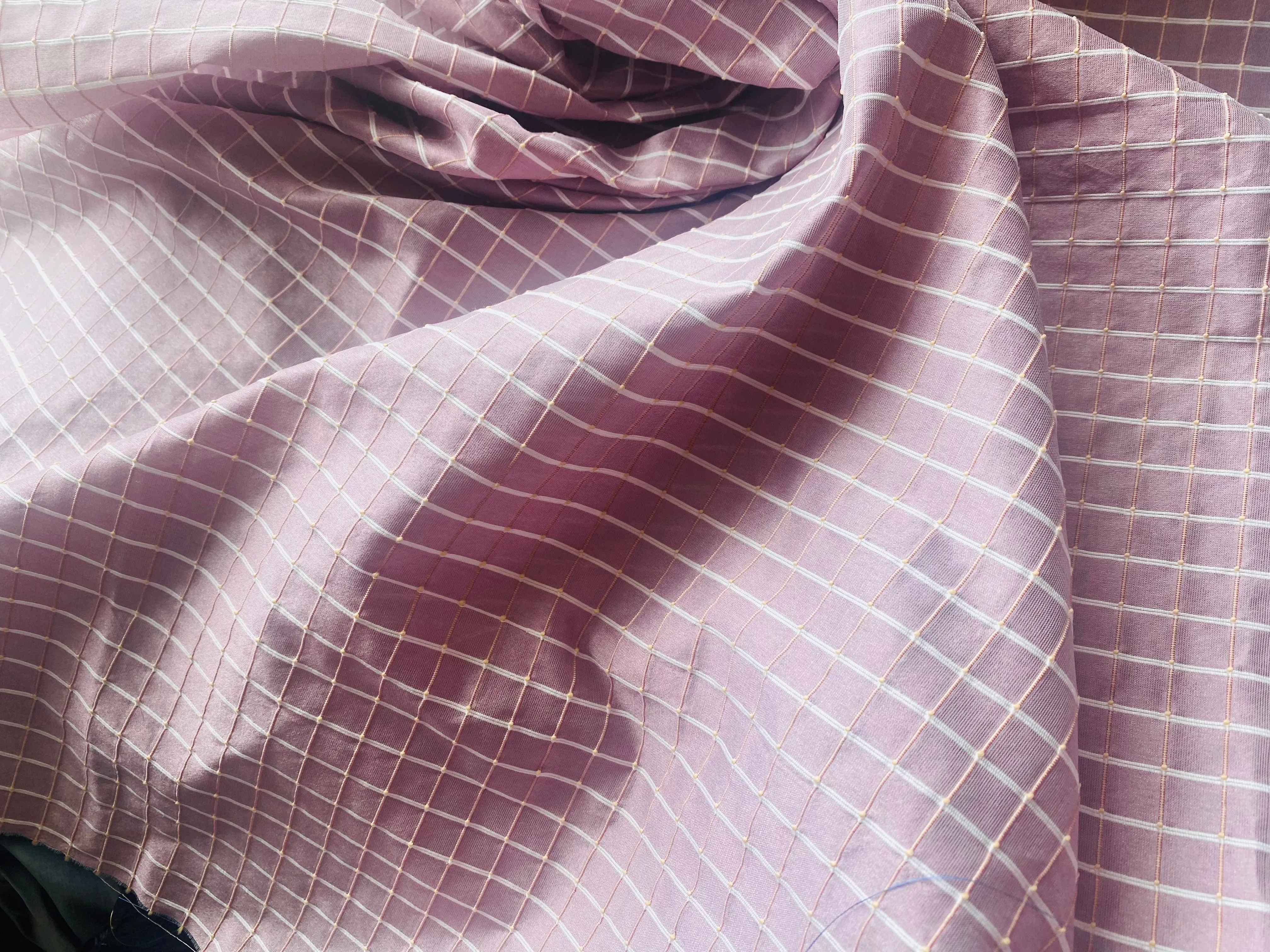 NEW Duchess Janna 100% Silk Taffeta Fabric- Pink with Embroidered Squares