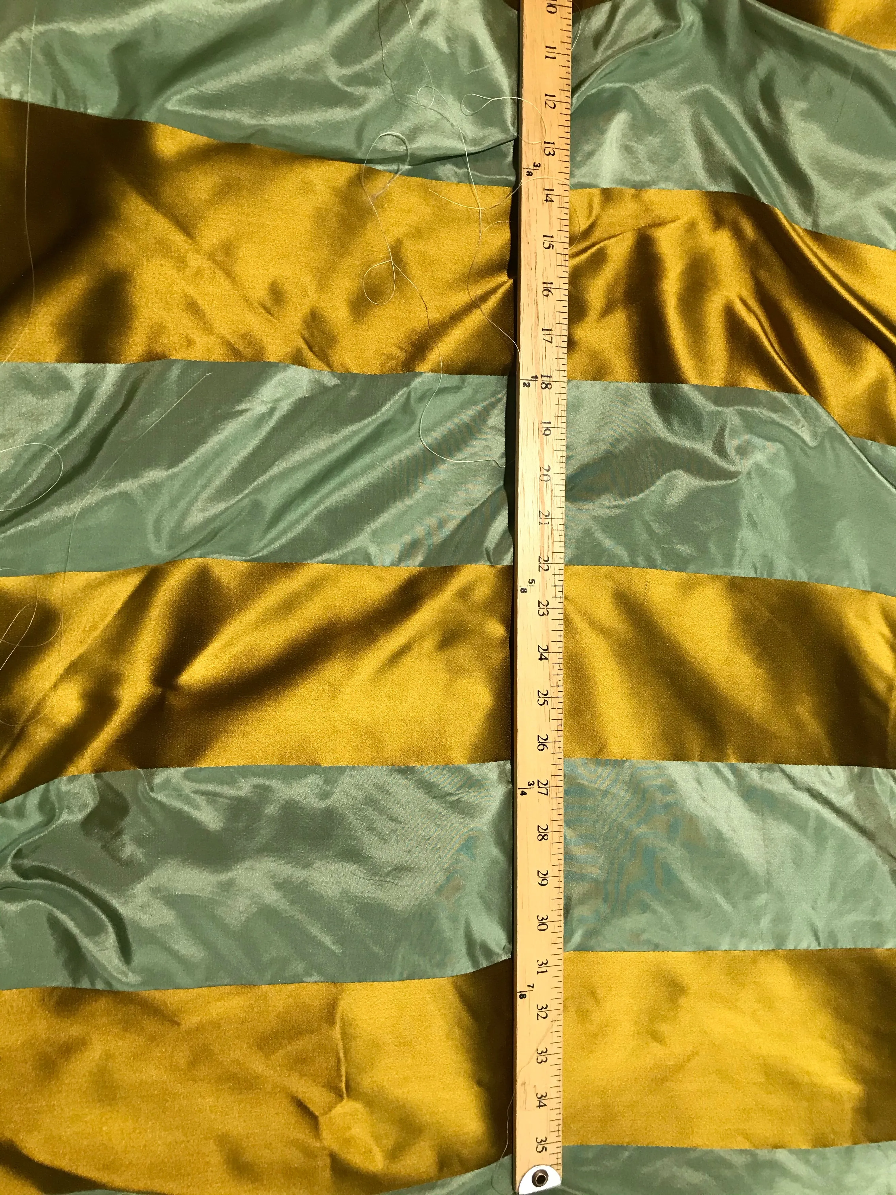 NEW Duchess Zoey Designer 100% Silk Taffeta Dupioni Stripes Fabric - Light Teal & Gold BTY