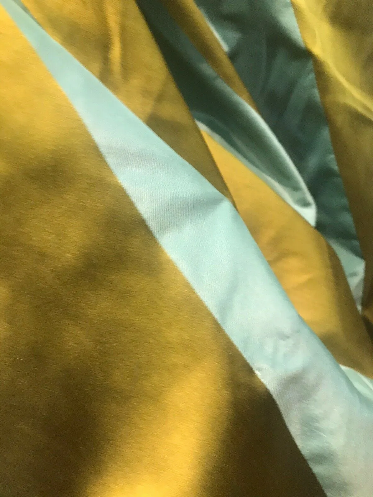 NEW Duchess Zoey Designer 100% Silk Taffeta Dupioni Stripes Fabric - Light Teal & Gold BTY