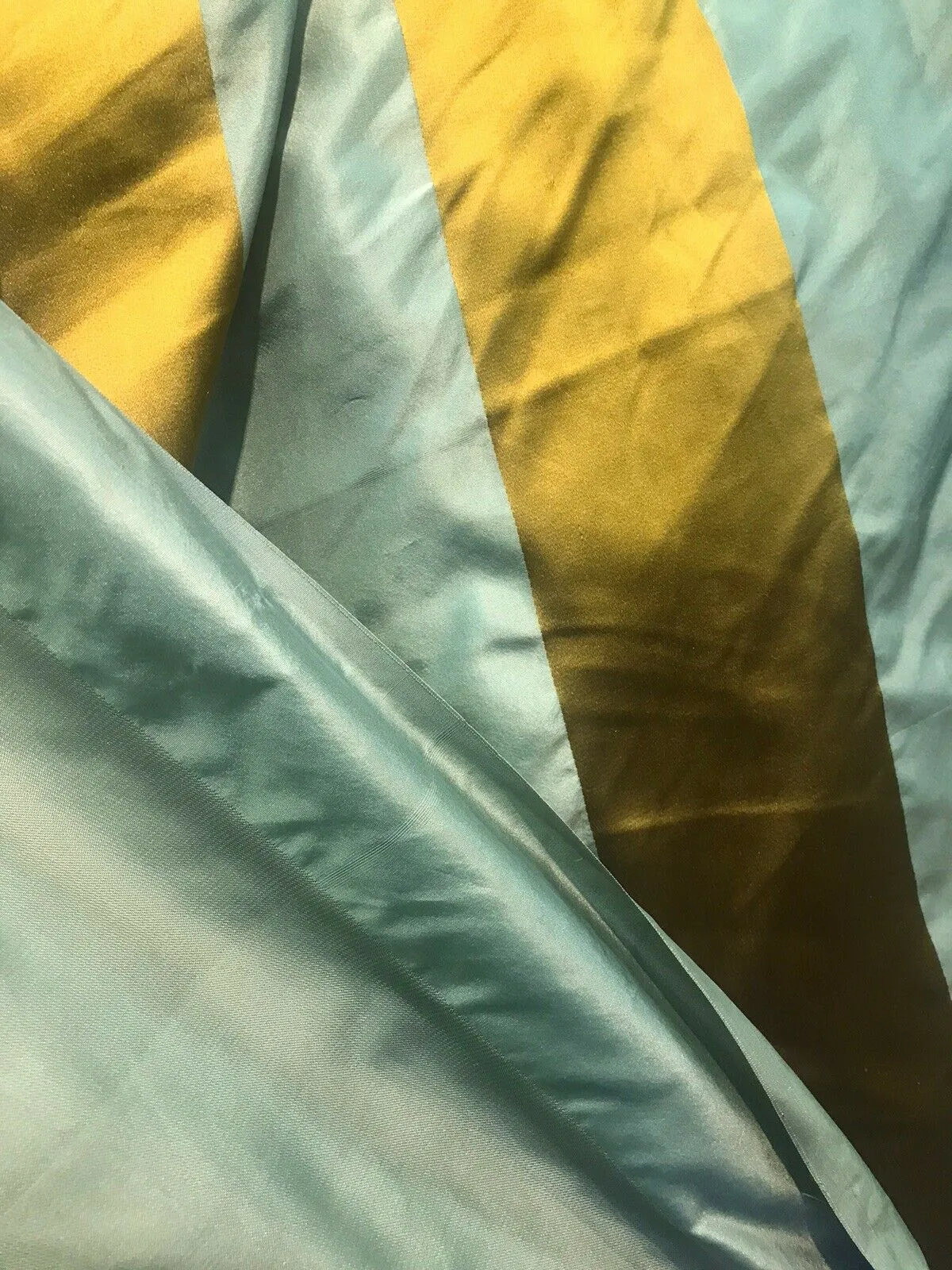 NEW Duchess Zoey Designer 100% Silk Taffeta Dupioni Stripes Fabric - Light Teal & Gold BTY