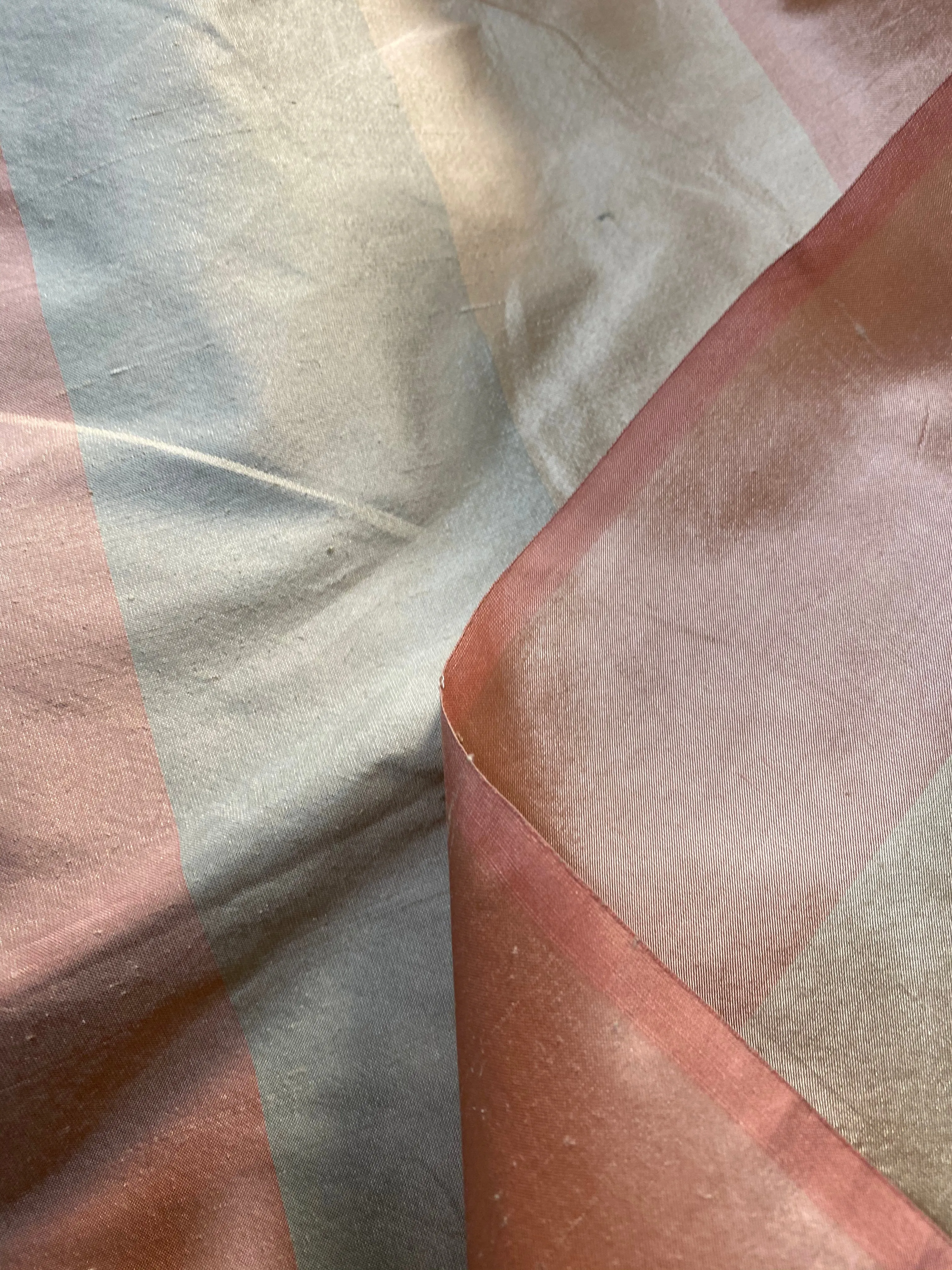 NEW Lady Ann 100% Silk Dupioni French Pastel Stripes Fabric in Icy Pink, Blue, and Champagne