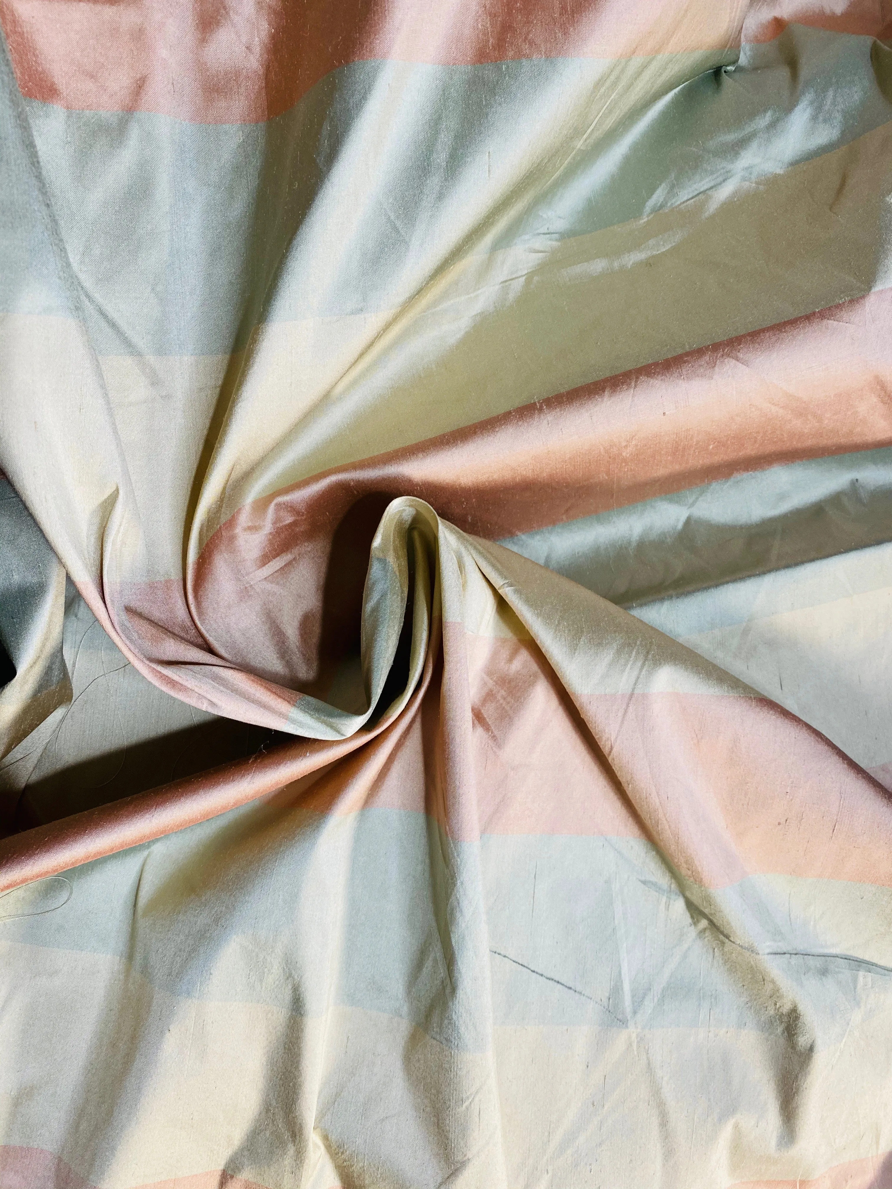 NEW Lady Ann 100% Silk Dupioni French Pastel Stripes Fabric in Icy Pink, Blue, and Champagne