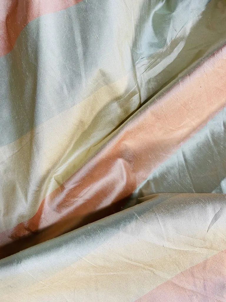 NEW Lady Ann 100% Silk Dupioni French Pastel Stripes Fabric in Icy Pink, Blue, and Champagne