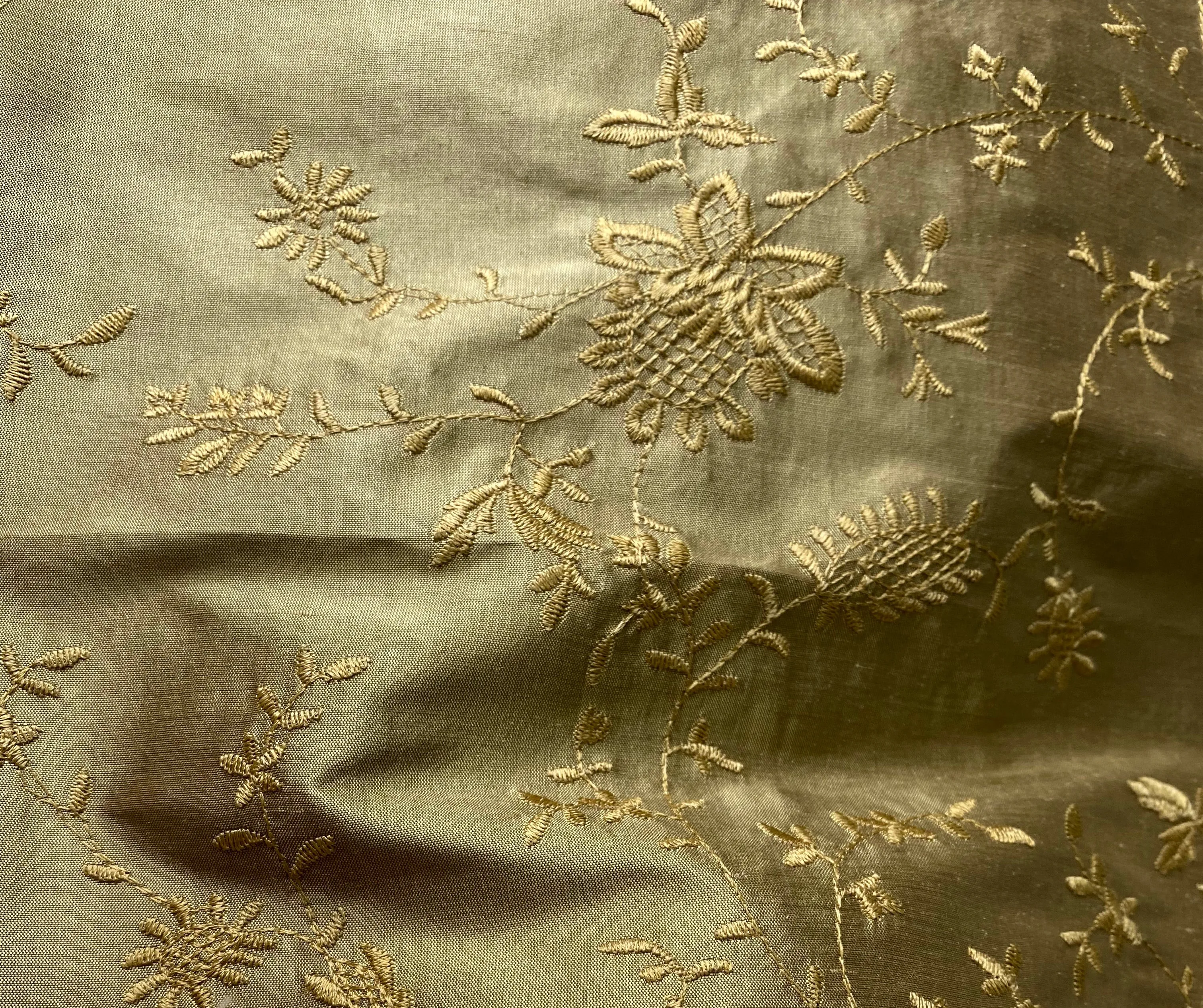 NEW Lady Aster 100% Silk Dupioni Embroidered Floral Fabric - Gold