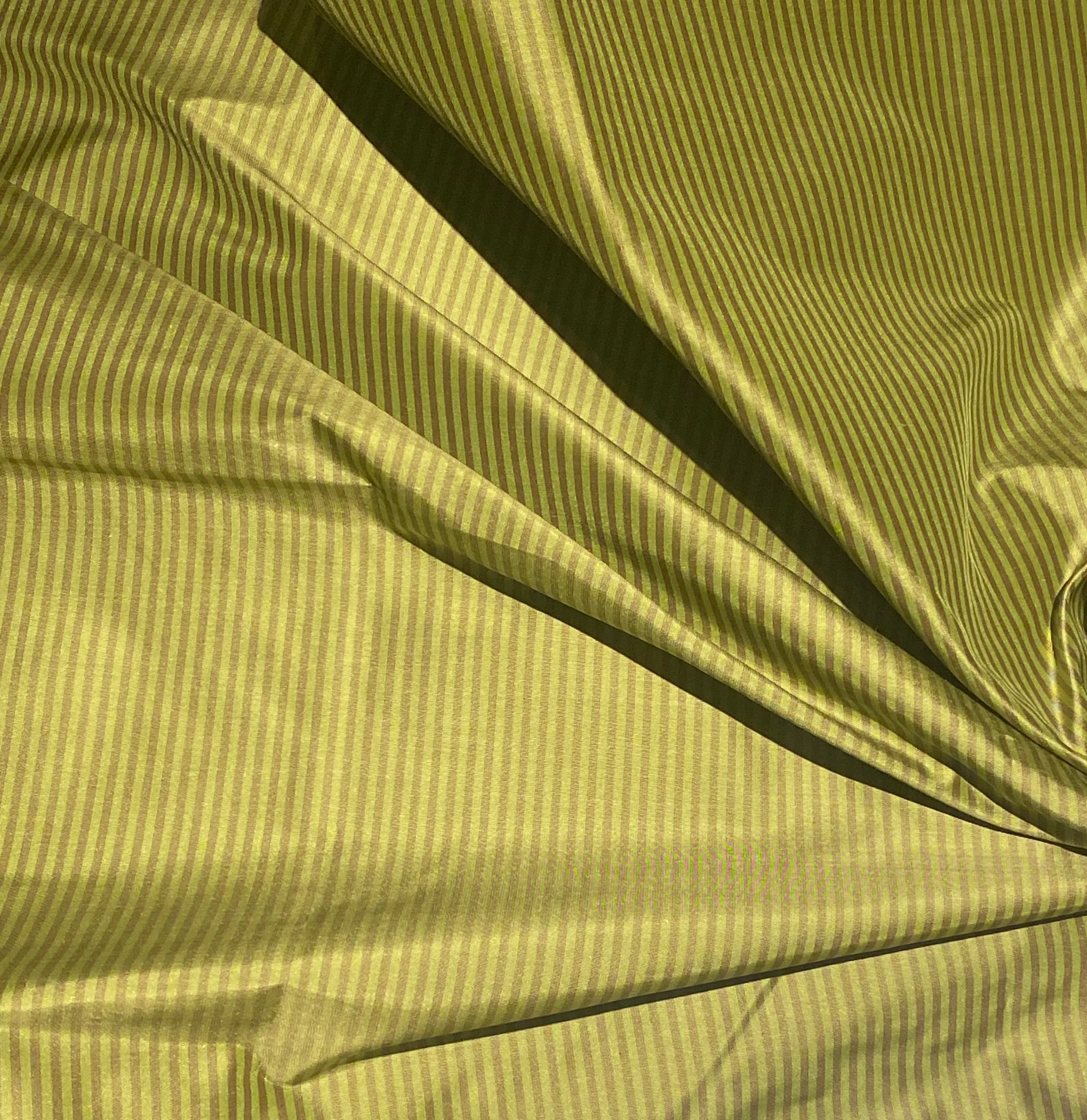 NEW Lady Bernadette 100% Silk Taffeta Fabric with Burgundy Red and Leaf Green Stripes SB_8_48