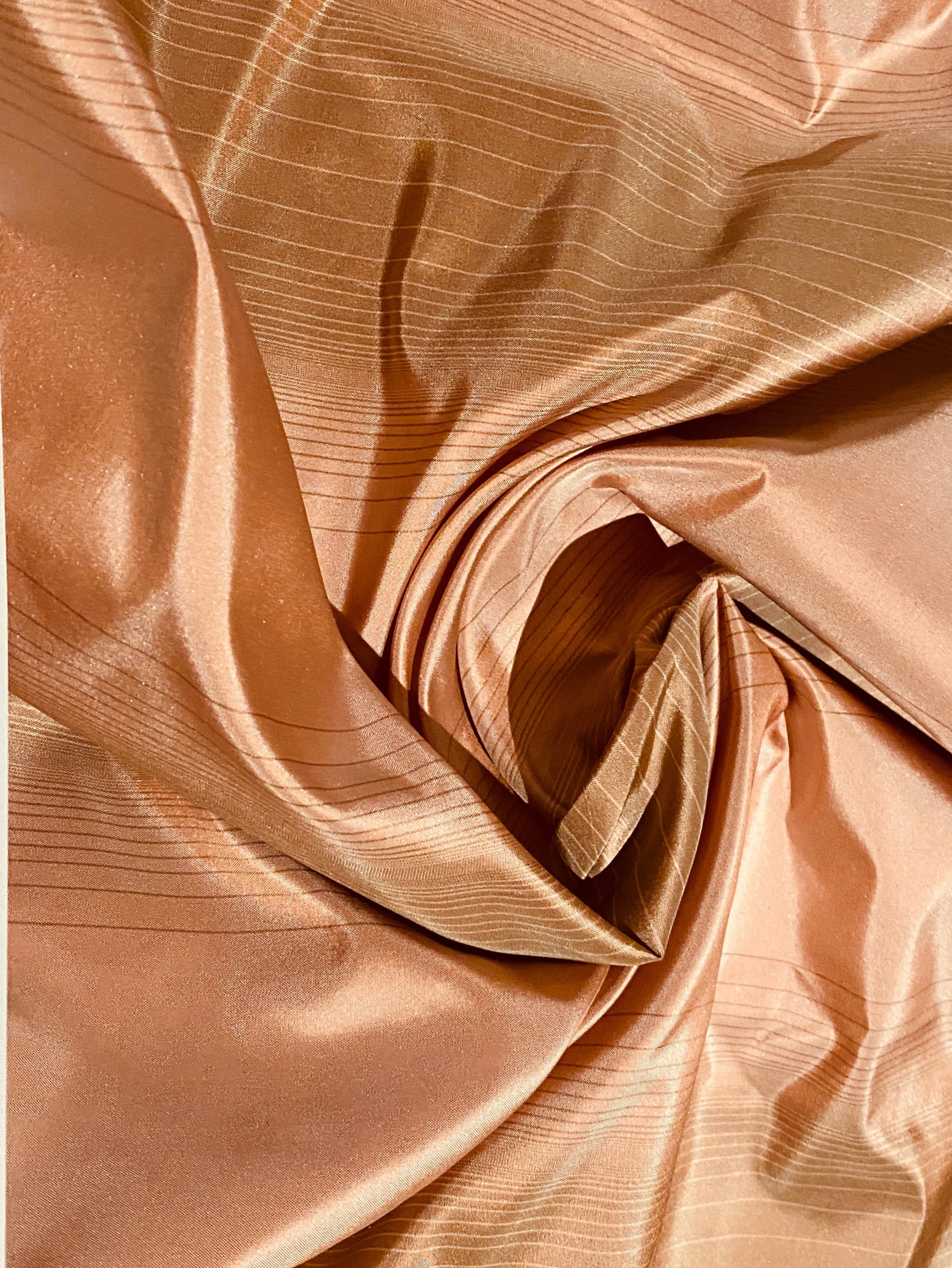 NEW Lady Eliza Salmon Peach Digital Stripes 100% Silk Taffeta Fabric