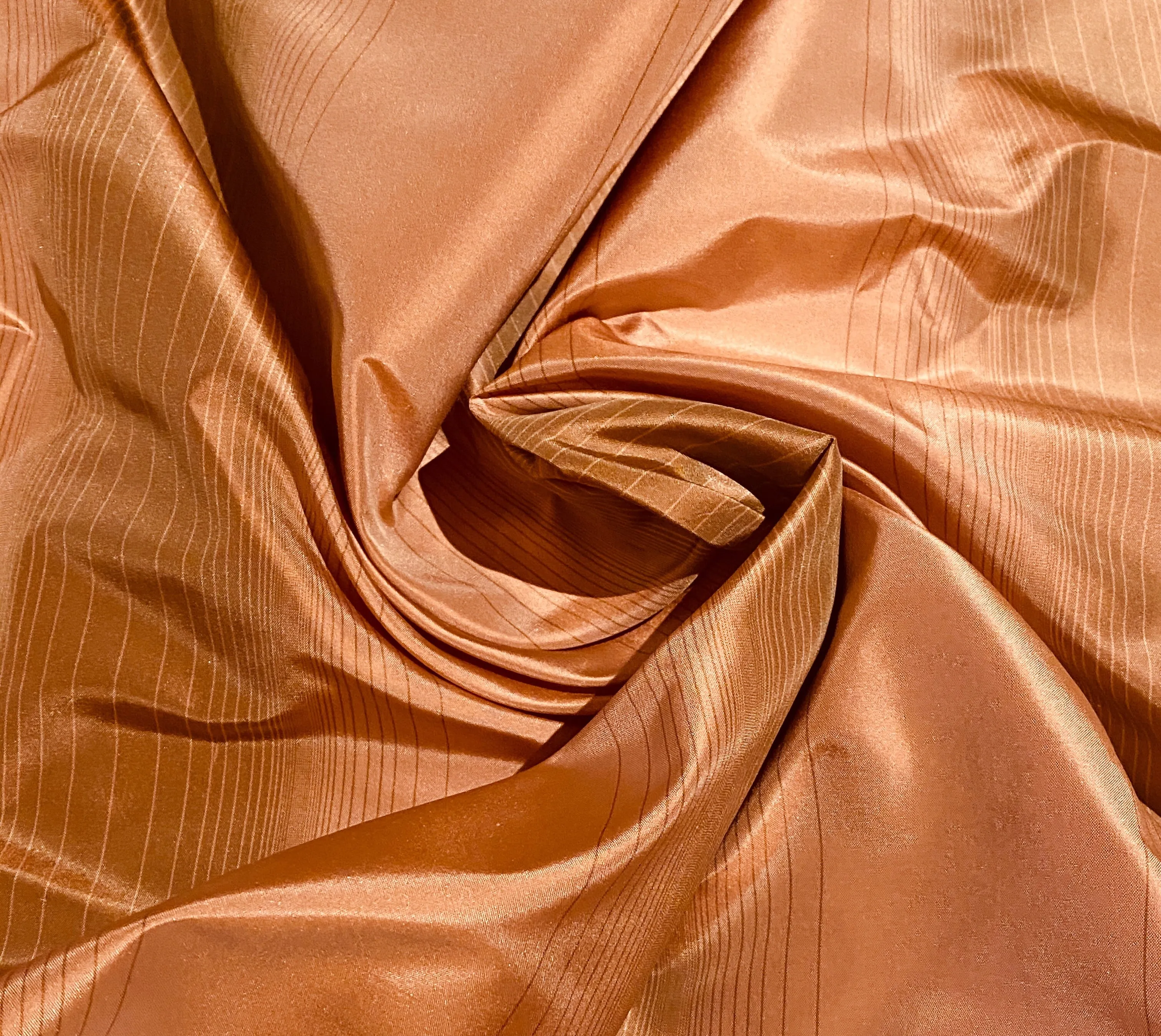 NEW Lady Eliza Salmon Peach Digital Stripes 100% Silk Taffeta Fabric