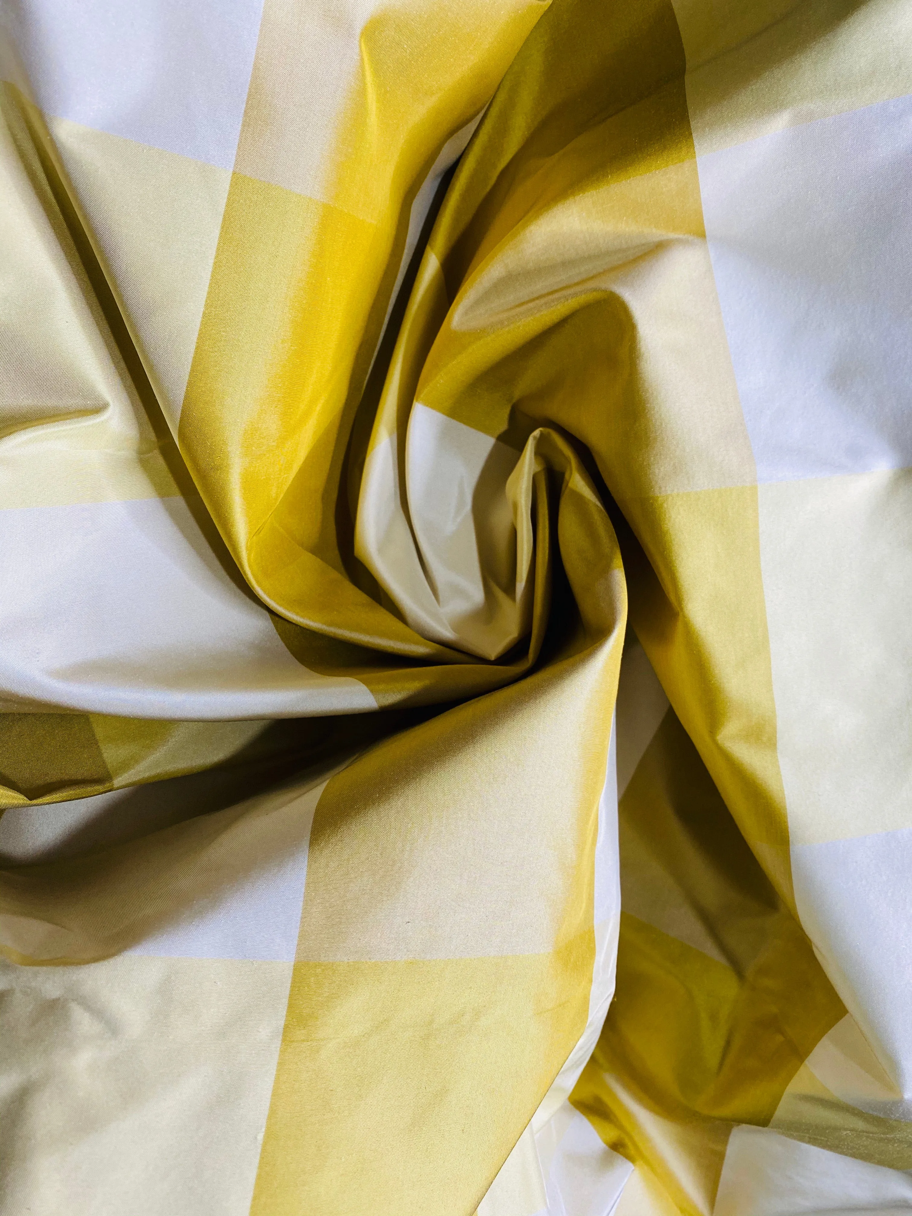 NEW Lady Emma Designer 100% Silk Taffeta Checkered Fabric- Yellow By The Yard