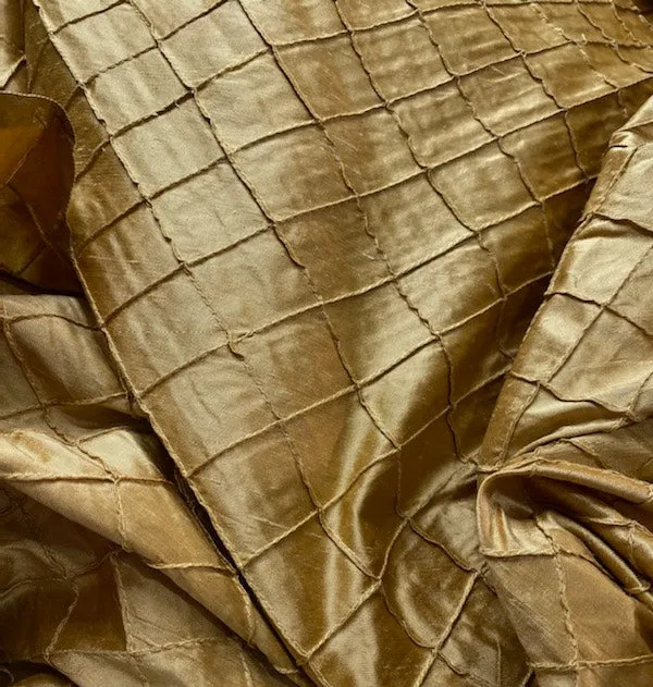 NEW Lady Morgan 100% Silk Dupioni Fabric with Pintucked Squares in Gold