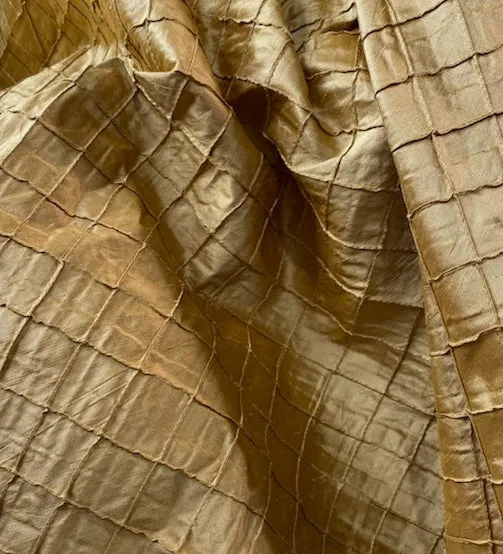 NEW Lady Morgan 100% Silk Dupioni Fabric with Pintucked Squares in Gold