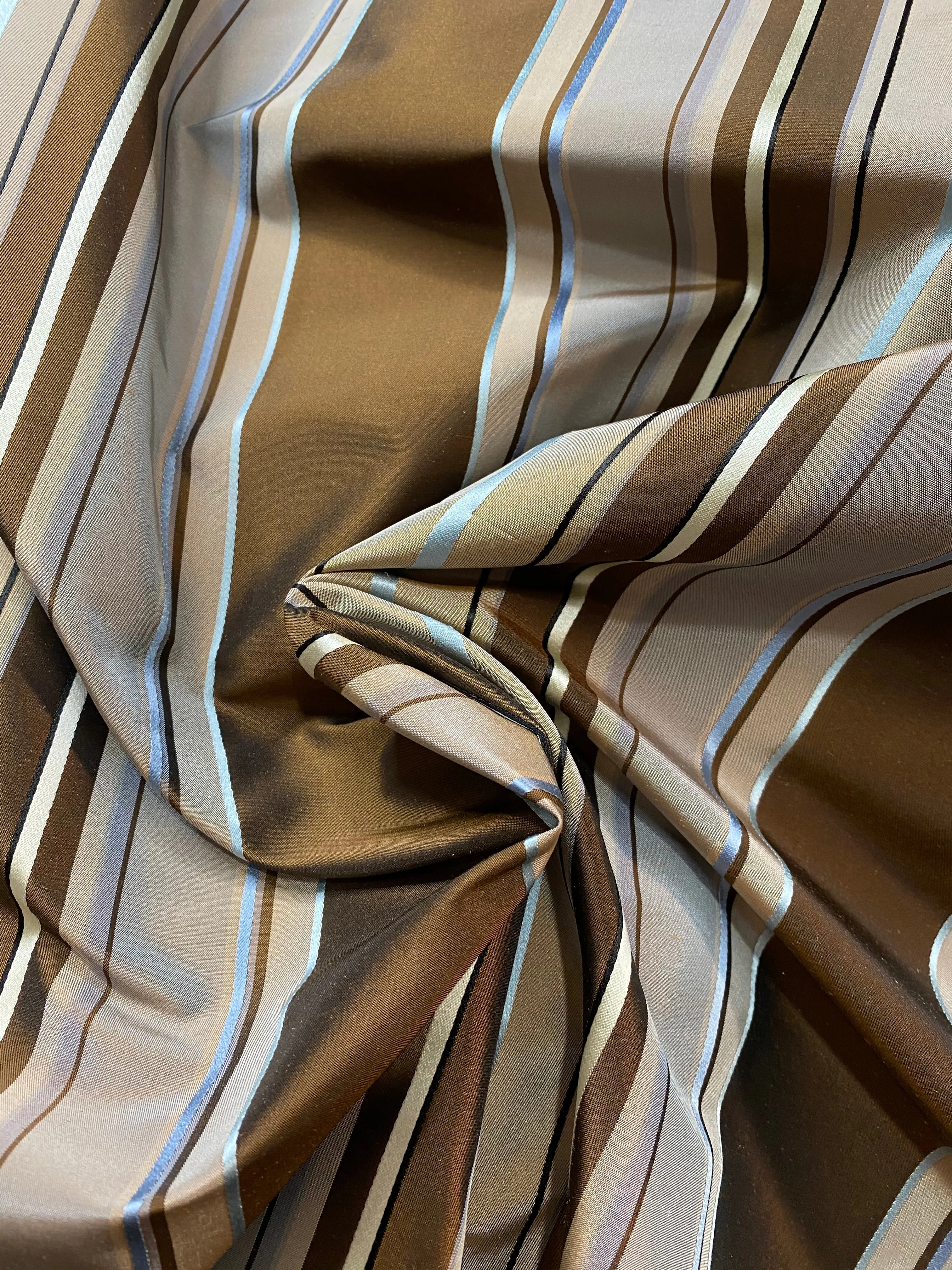 NEW Prince Francis 100% Silk Taffeta Fabric with Brown and Turquoise Blue Stripes