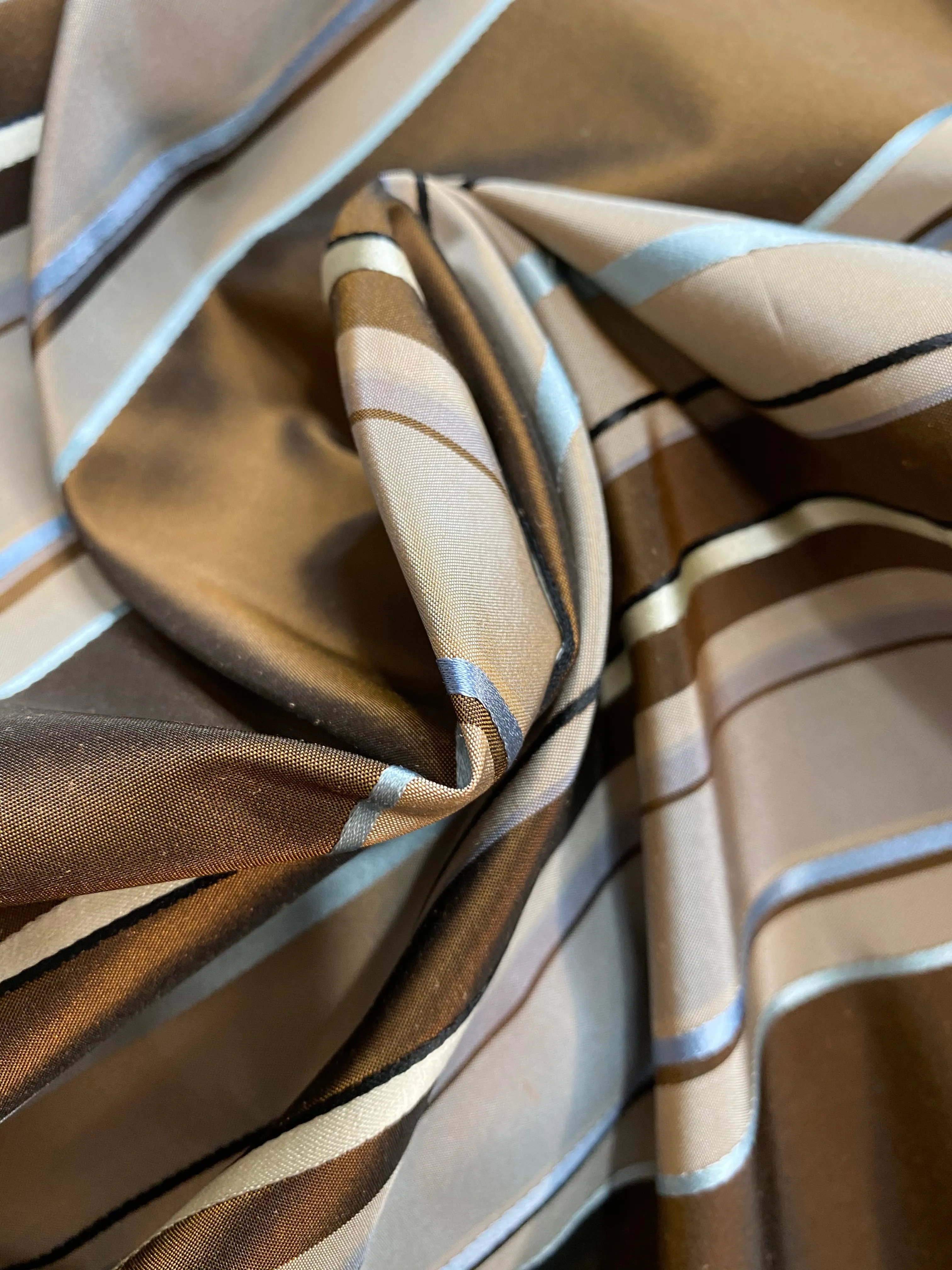 NEW Prince Francis 100% Silk Taffeta Fabric with Brown and Turquoise Blue Stripes