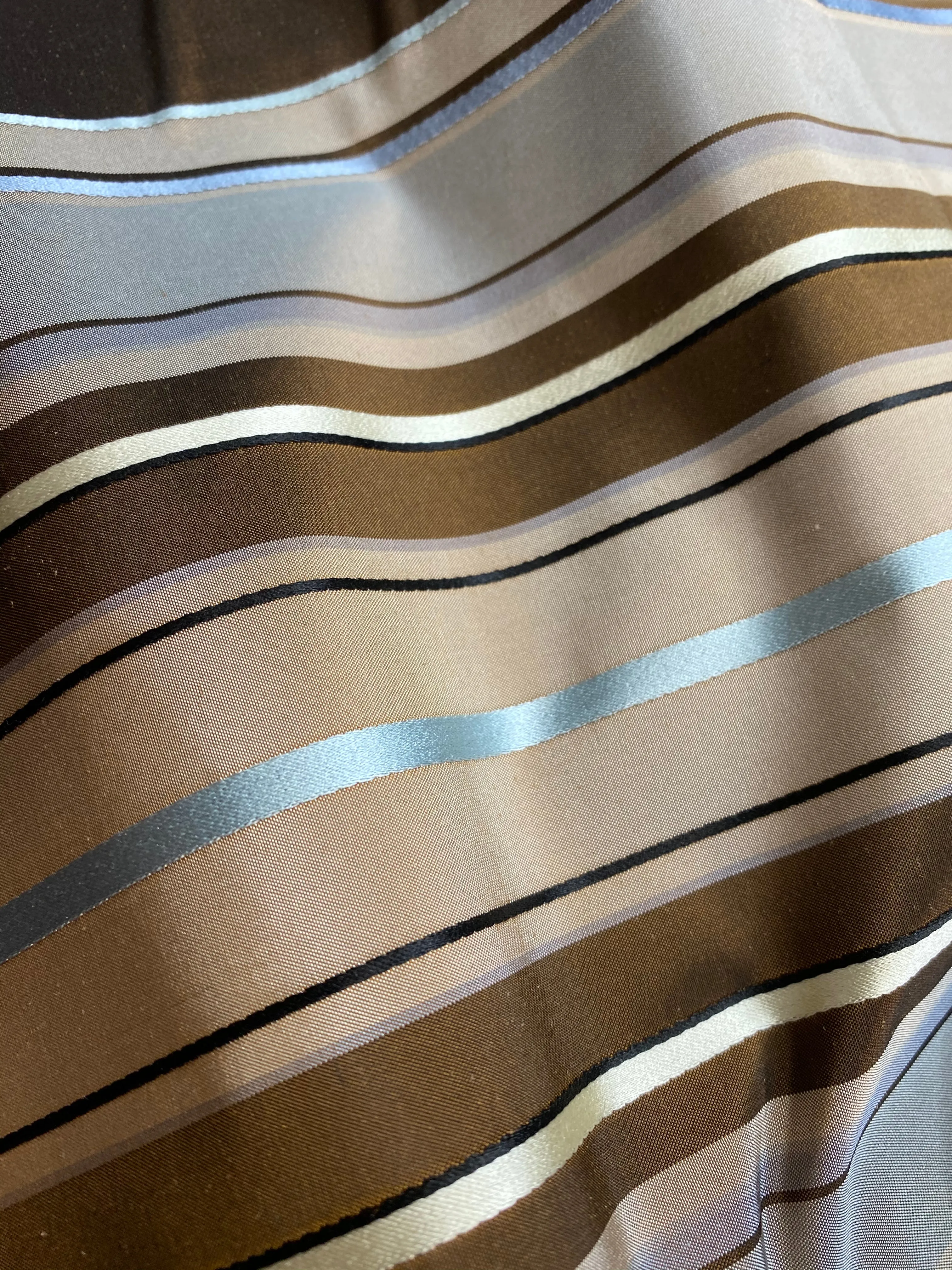 NEW Prince Francis 100% Silk Taffeta Fabric with Brown and Turquoise Blue Stripes