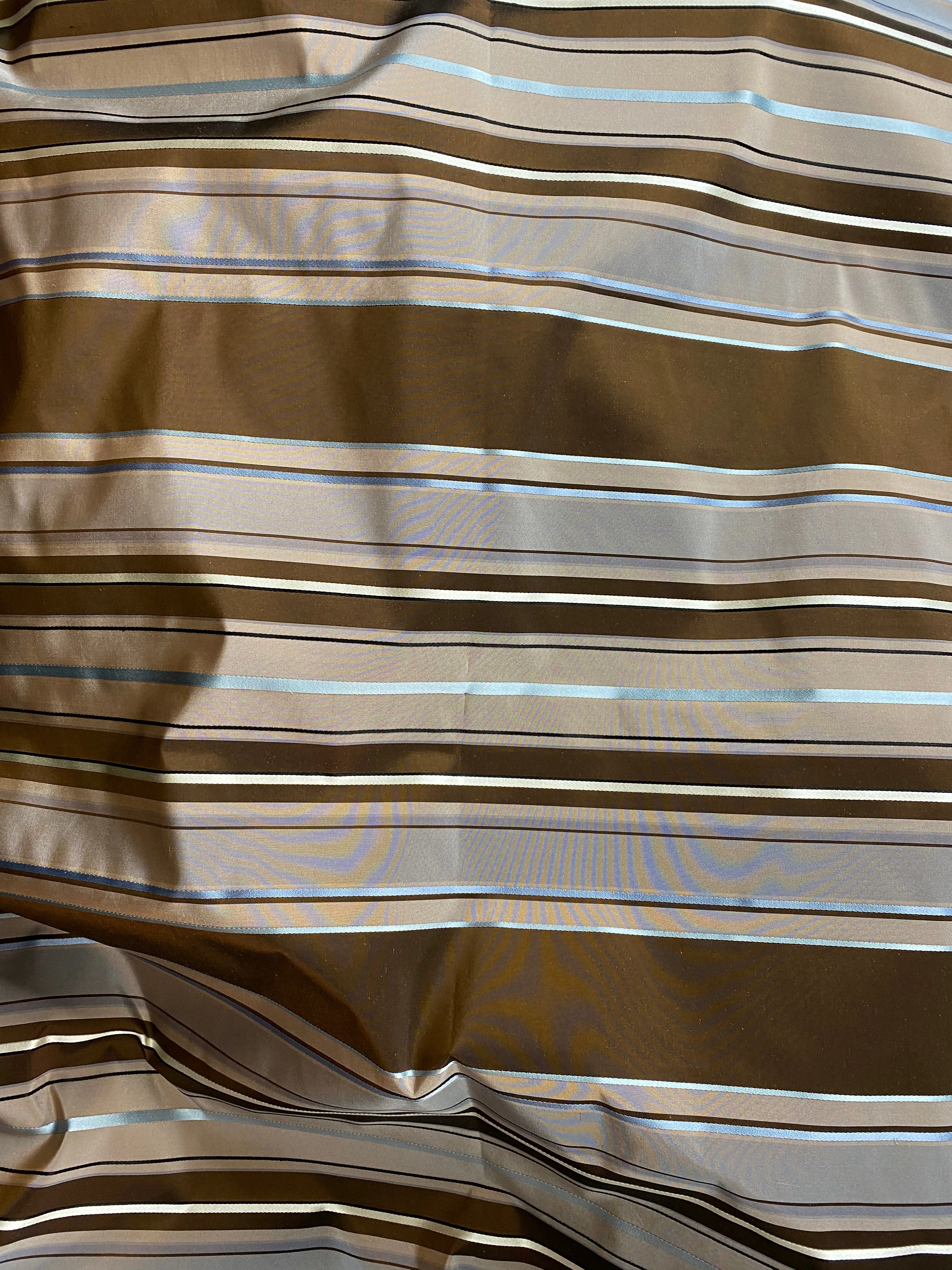 NEW Prince Francis 100% Silk Taffeta Fabric with Brown and Turquoise Blue Stripes