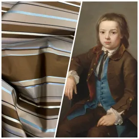 NEW Prince Francis 100% Silk Taffeta Fabric with Brown and Turquoise Blue Stripes