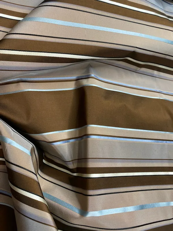 NEW Prince Francis 100% Silk Taffeta Fabric with Brown and Turquoise Blue Stripes