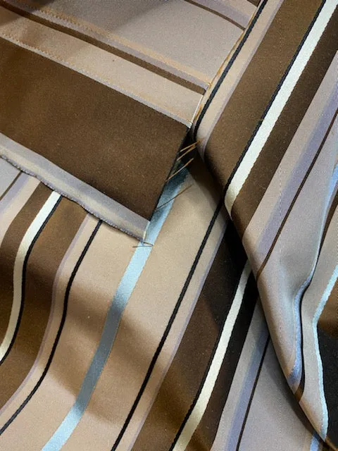 NEW Prince Francis 100% Silk Taffeta Fabric with Brown and Turquoise Blue Stripes