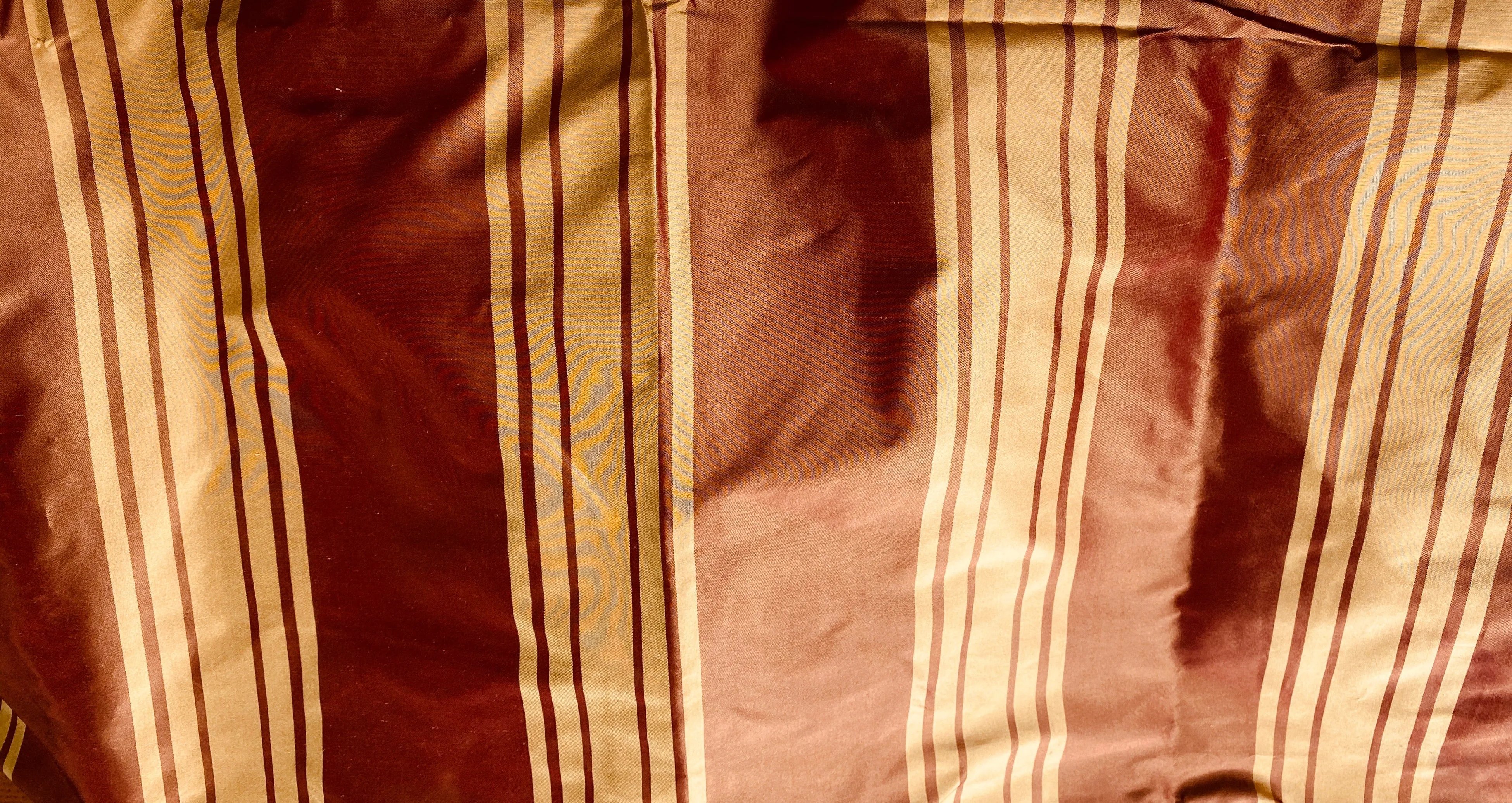 NEW Princess Vanessa Designer 100% Silk Taffeta Fabric -Cinnamon Red & Gold Stripes