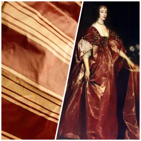 NEW Princess Vanessa Designer 100% Silk Taffeta Fabric -Cinnamon Red & Gold Stripes